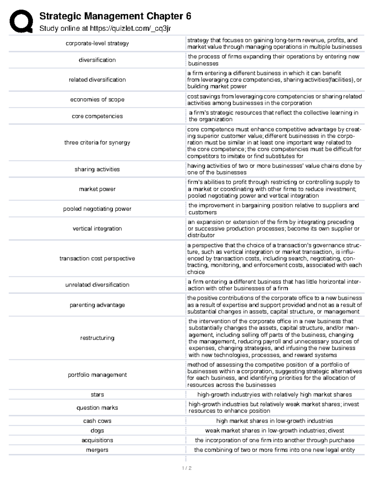 Strategic Management Chapter 6 - Studocu