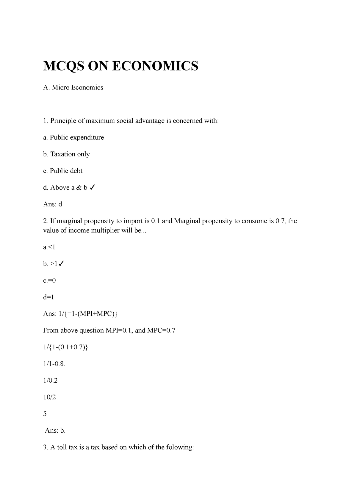 MCQS ON Economics - Useful For UGC NET, SET,UPSC,APPSC - MCQS ON ...