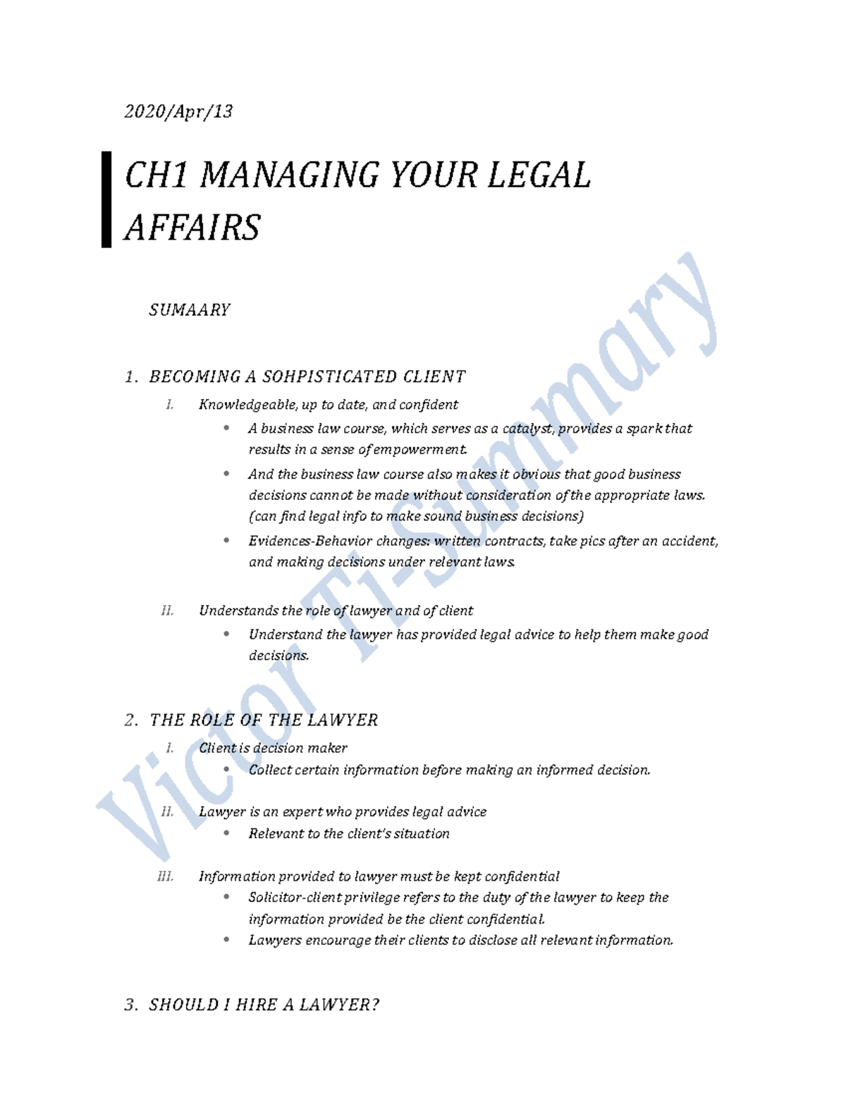 Ch1 Summary Eleventh Edition Business Law In Canada 2020 Apr Ch1 Managing Your Legal Ch1 Summary Eleventh Edition Business Law In Canada 2020 Apr Ch1 Managing Your Legal