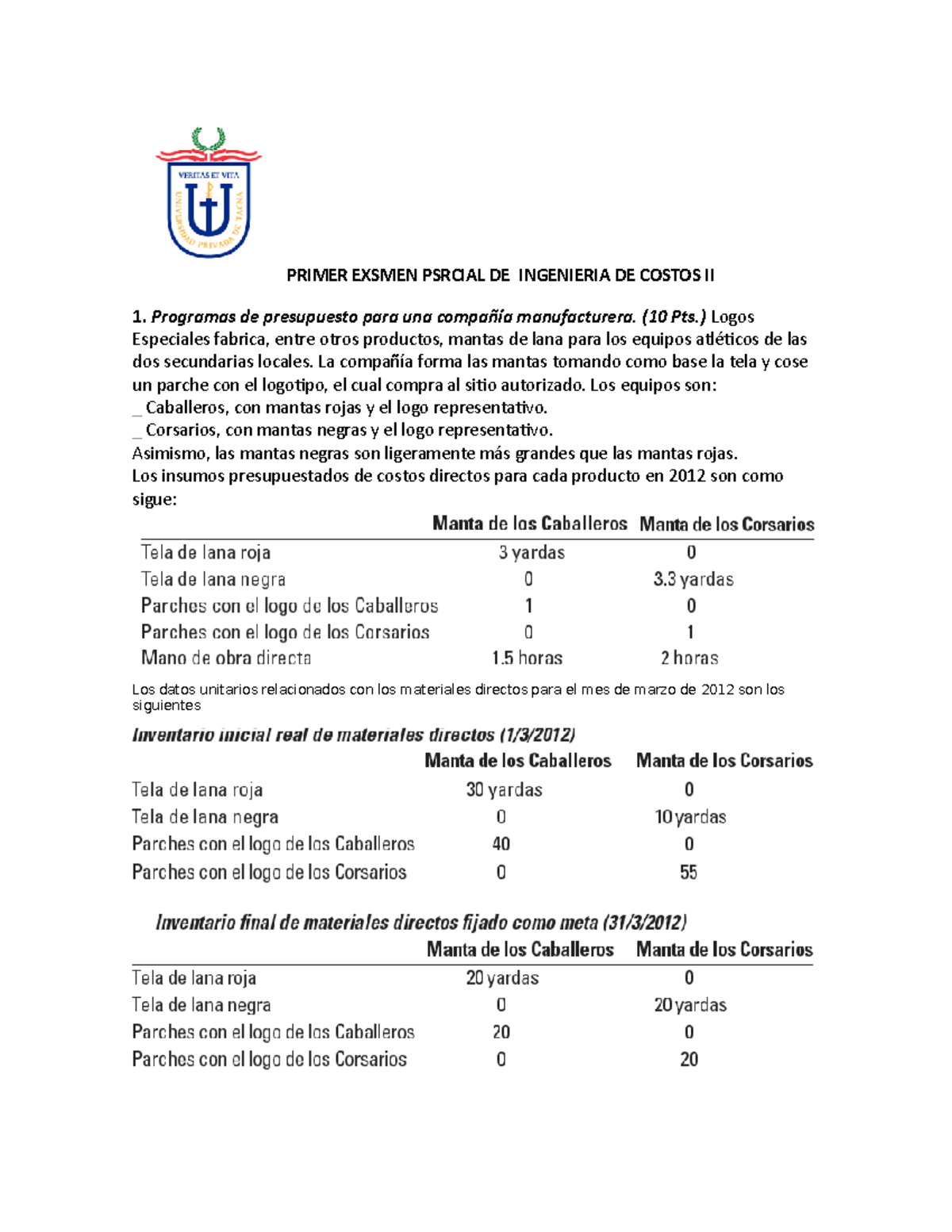 Examen Par Ci Al 1 - Eu 1 - PRIMER EXSMEN PSRCIAL DE INGENIERIA DE ...