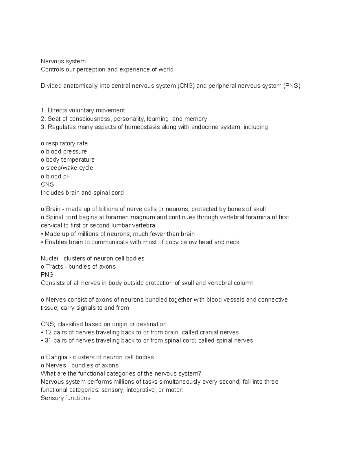 Chapter 11 - Lecture notes 11 - Nervous system Controls our perception ...