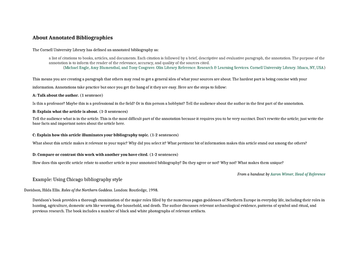 About Annotated Bibliographies - Each citation is followed by a brief ...