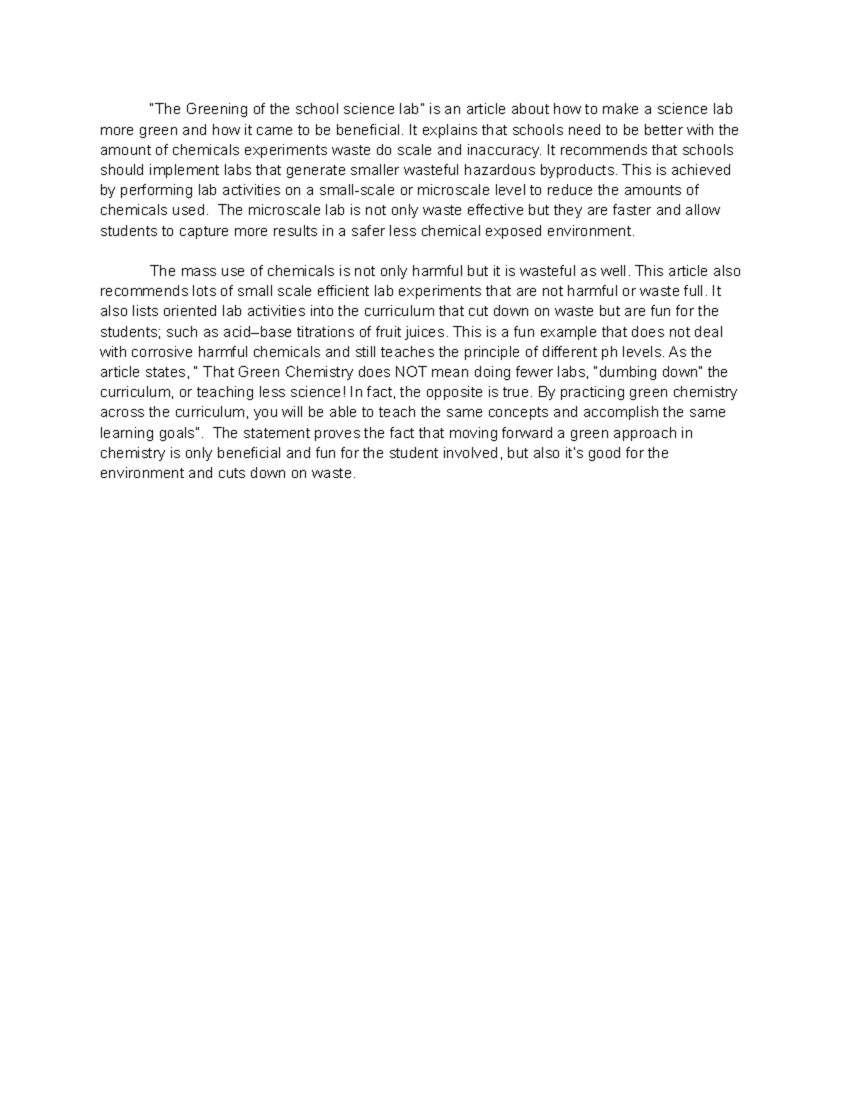 ILS.5 Going Green in the Lab “The Greening of the school science lab