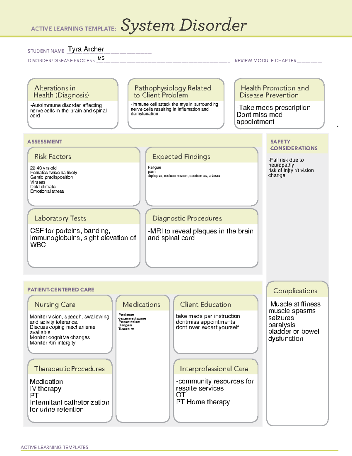 FR TA Ms 30 - ATI - ACTIVE LEARNING TEMPLATES System Disorder STUDENT ...