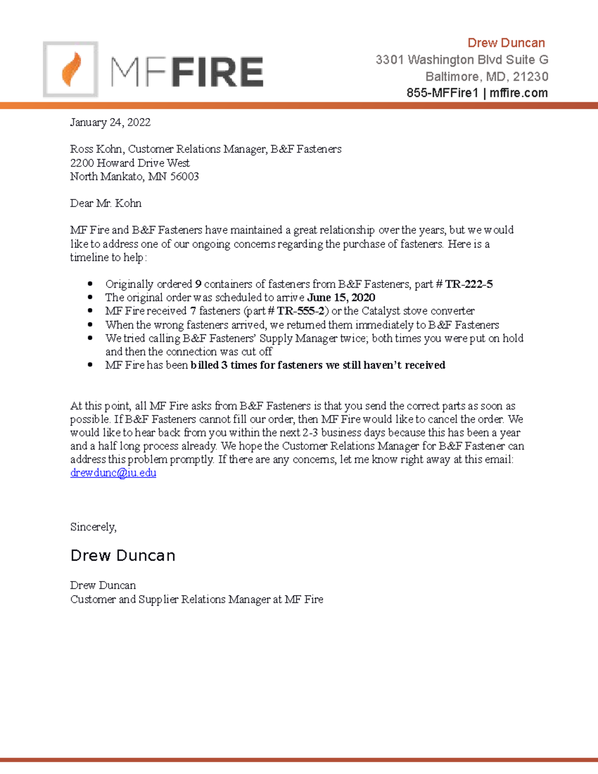 Direct Claim Letter Template S22 Drew Duncan 3301 Washington Blvd