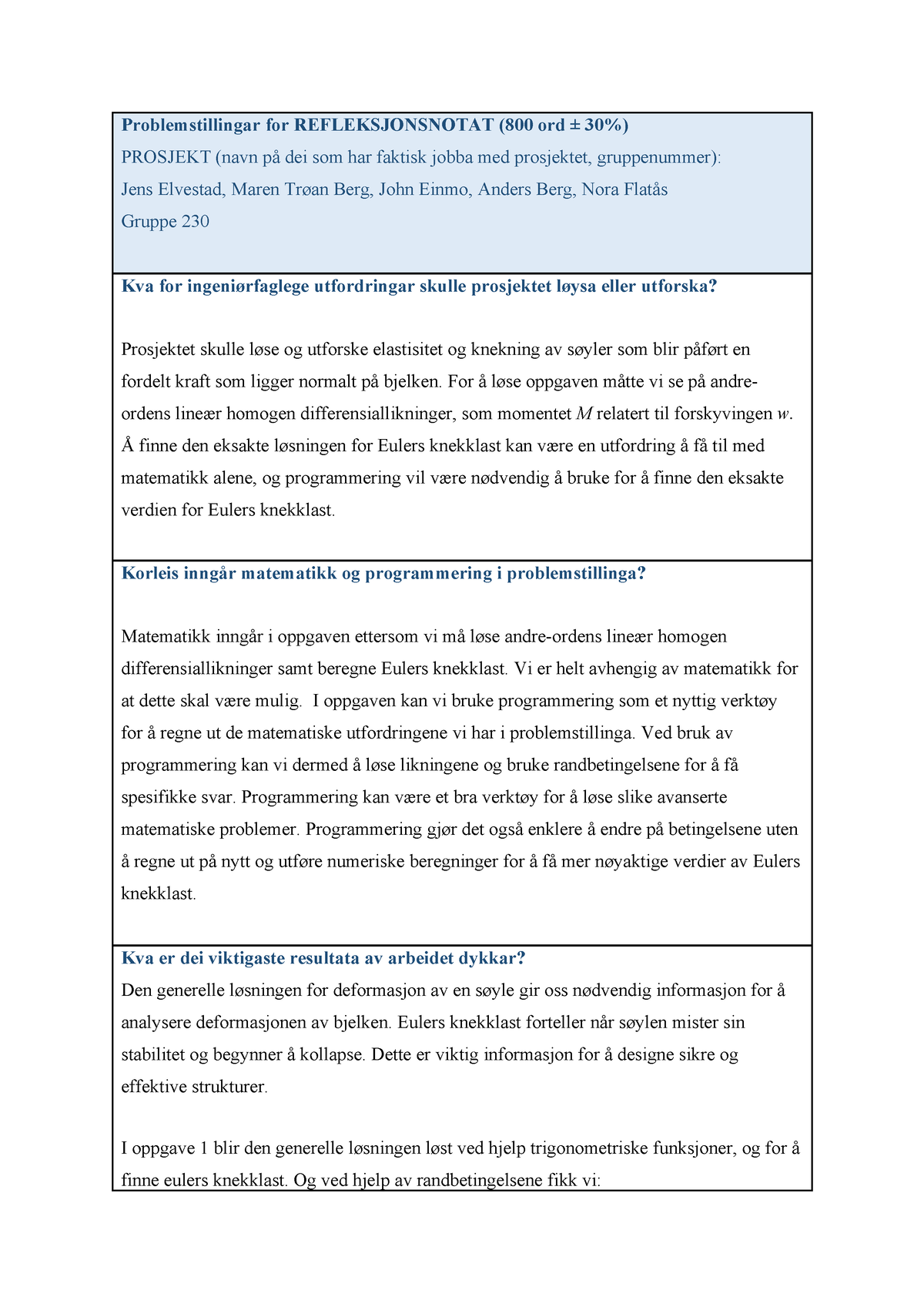 Matematikk Gruppeoppgave 2 - Problemstillingar For REFLEKSJONSNOTAT ...
