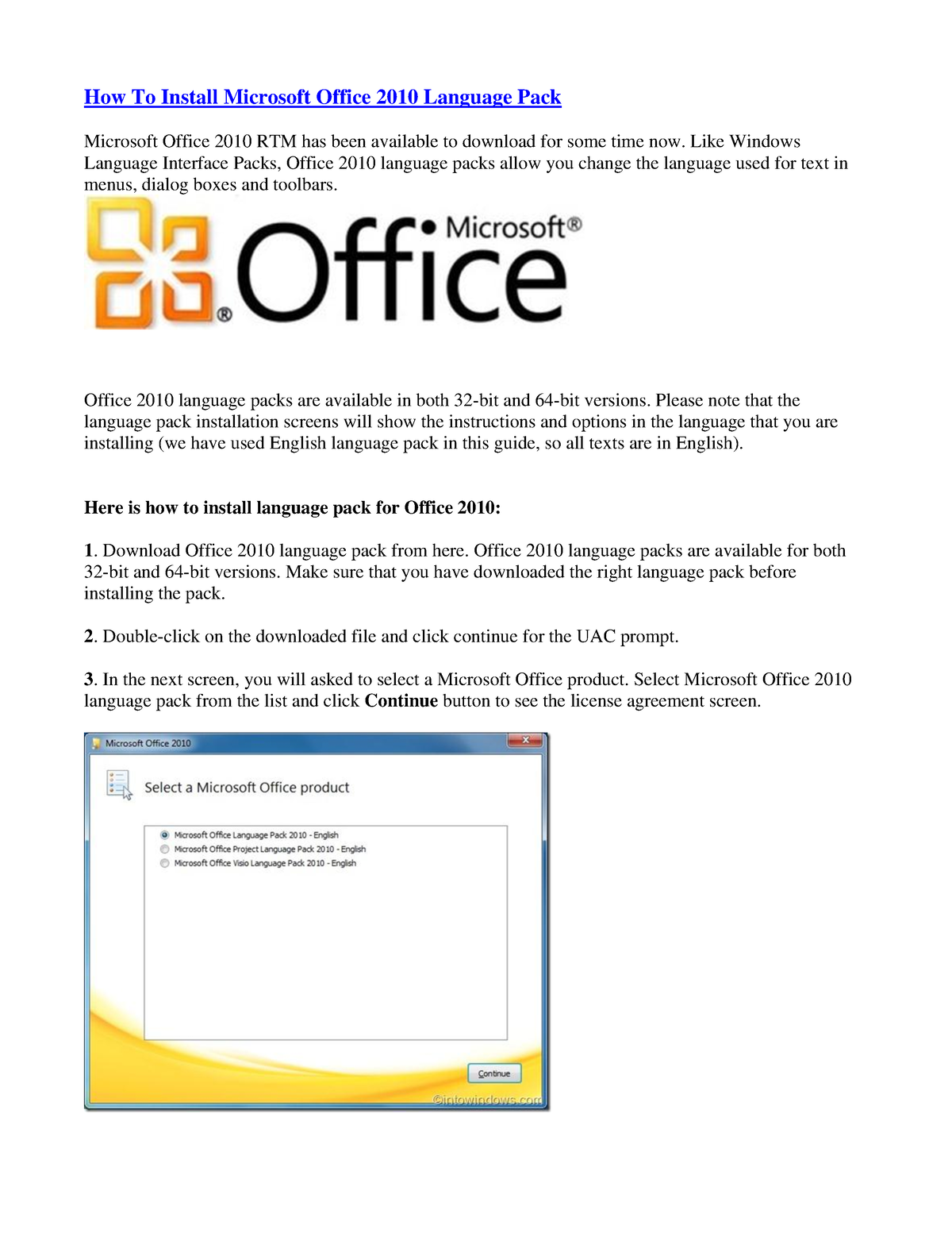 How To Install Microsoft Office 2010 Language Pack - Like Windows Language  Interface Packs, Office - Studocu