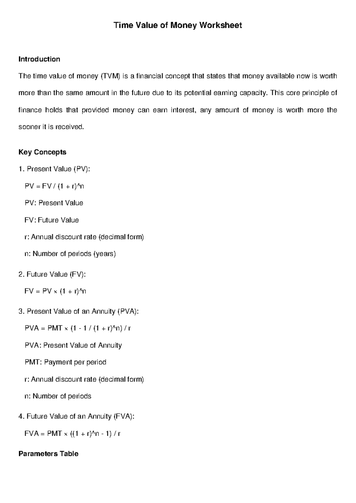 Time Value of Money Worksheet - Time Value of Money Worksheet ...
