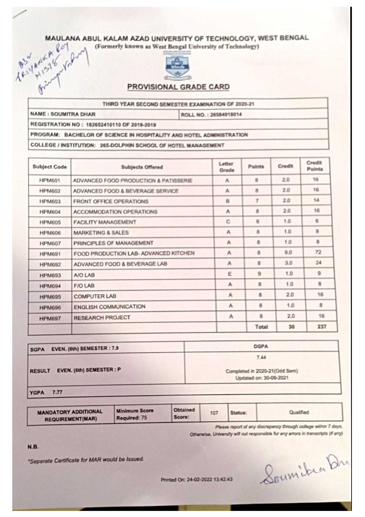 Graduate grade card - ogfulg;ihlugjhvhgfxhxfj - 3 year LL.B - Studocu