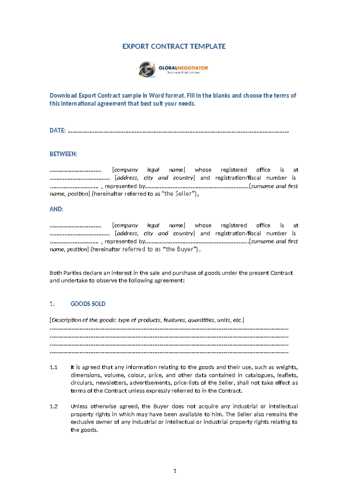 237674087 Export Contract Template Sample - EXPORT CONTRACT TEMPLATE ...