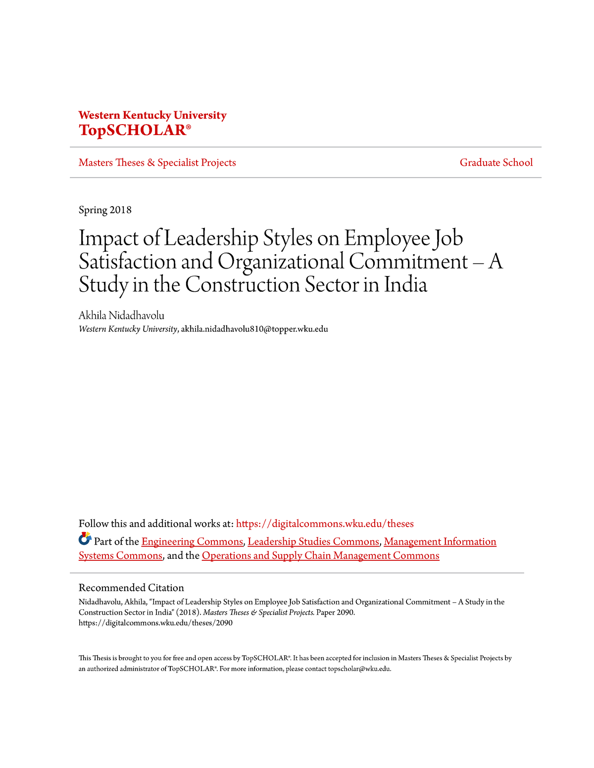 dissertation on leadership style and job satisfaction