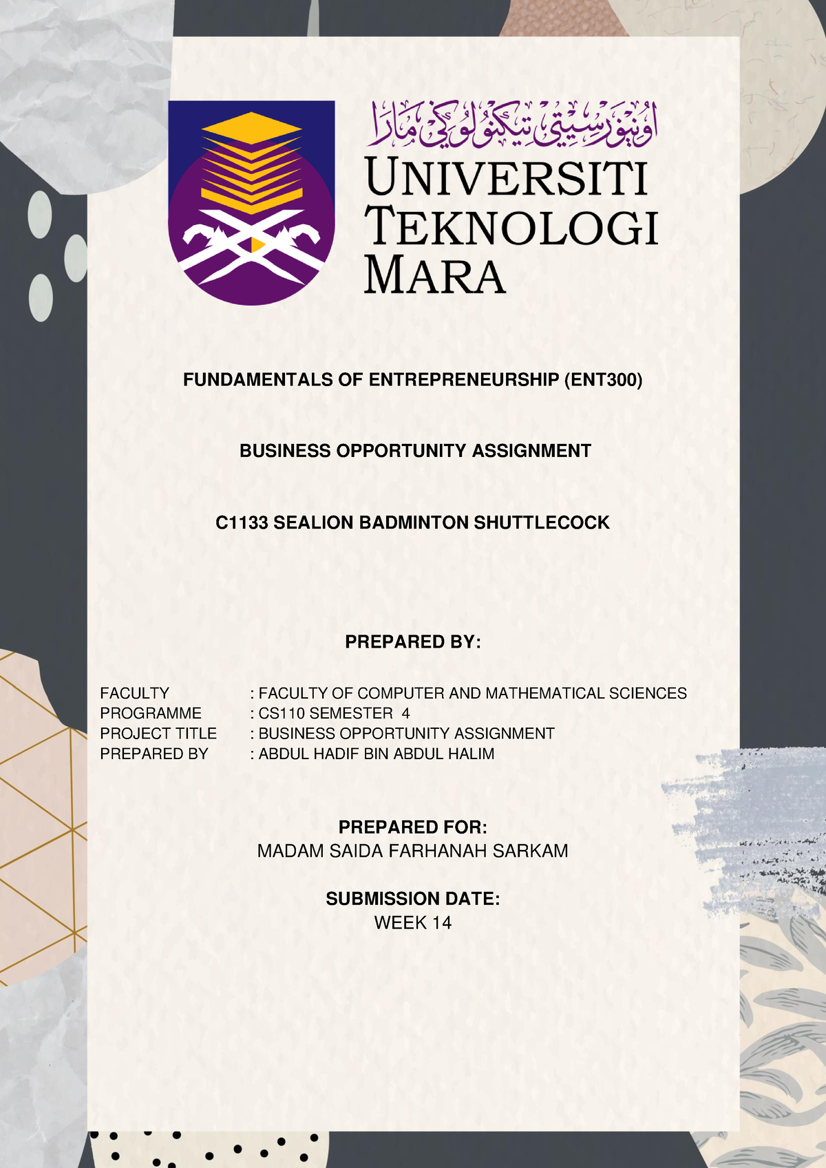 assignment entrepreneurship uitm