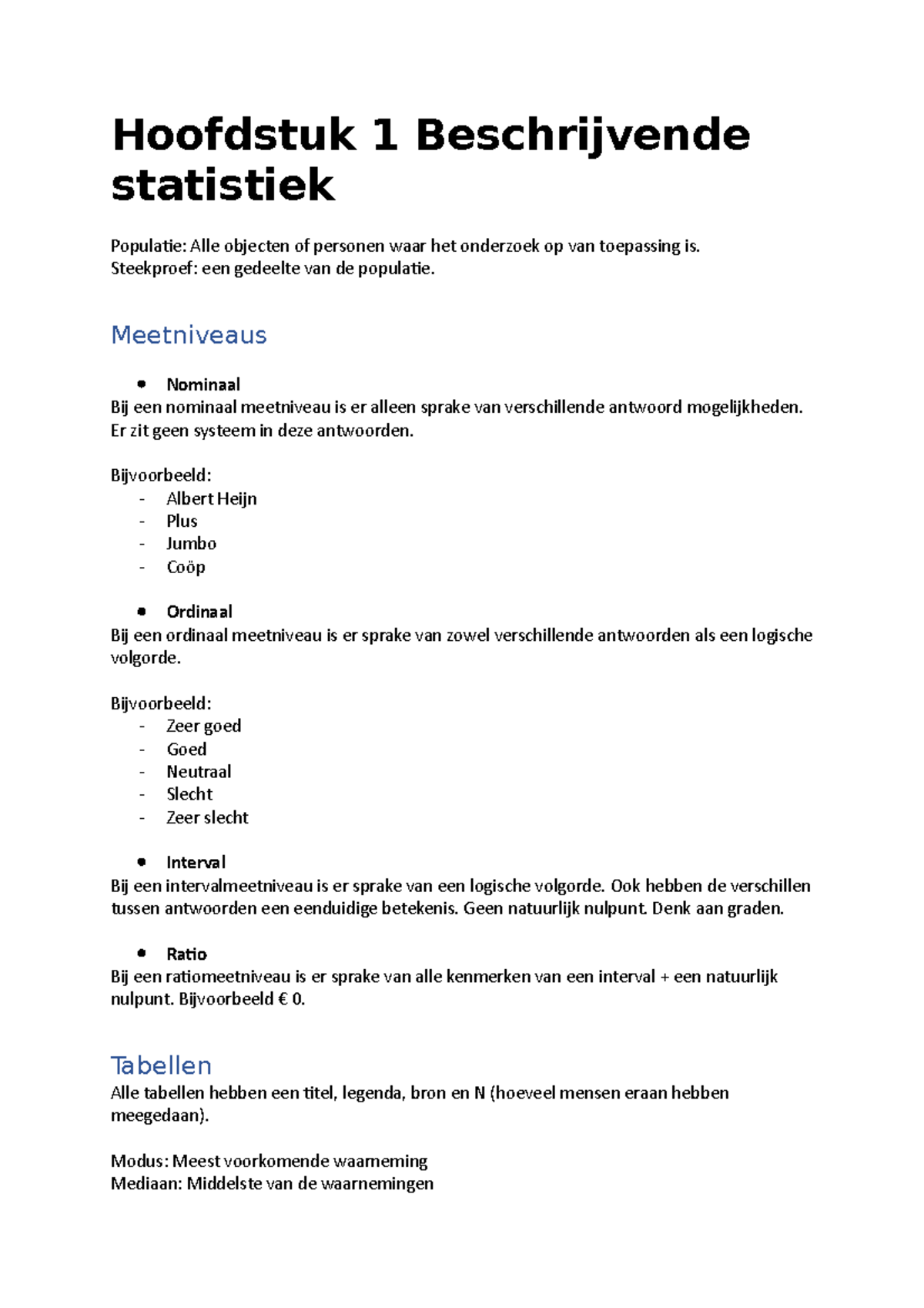 Statistiek Samenvatting Alle Hoofdstukken - Hoofdstuk 1 Beschrijvende ...