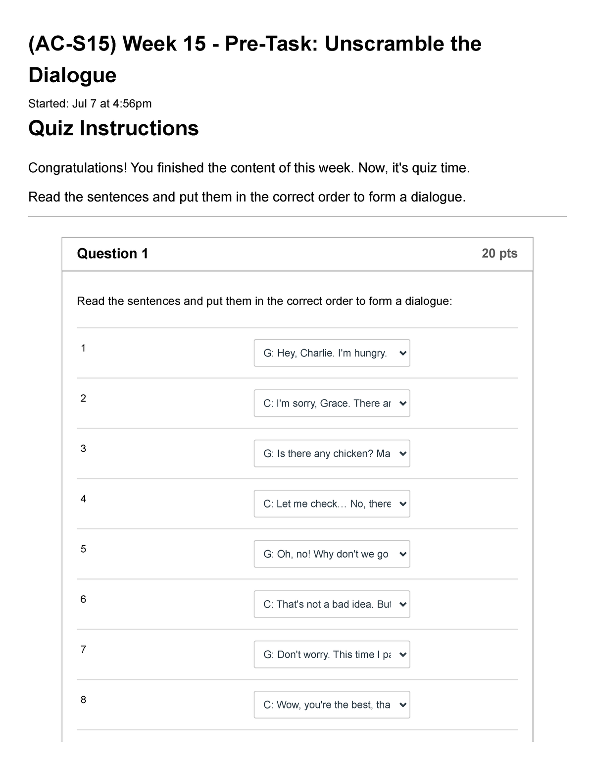 Quiz Ac S Week Pre Task Unscramble The Dialogue Ac S