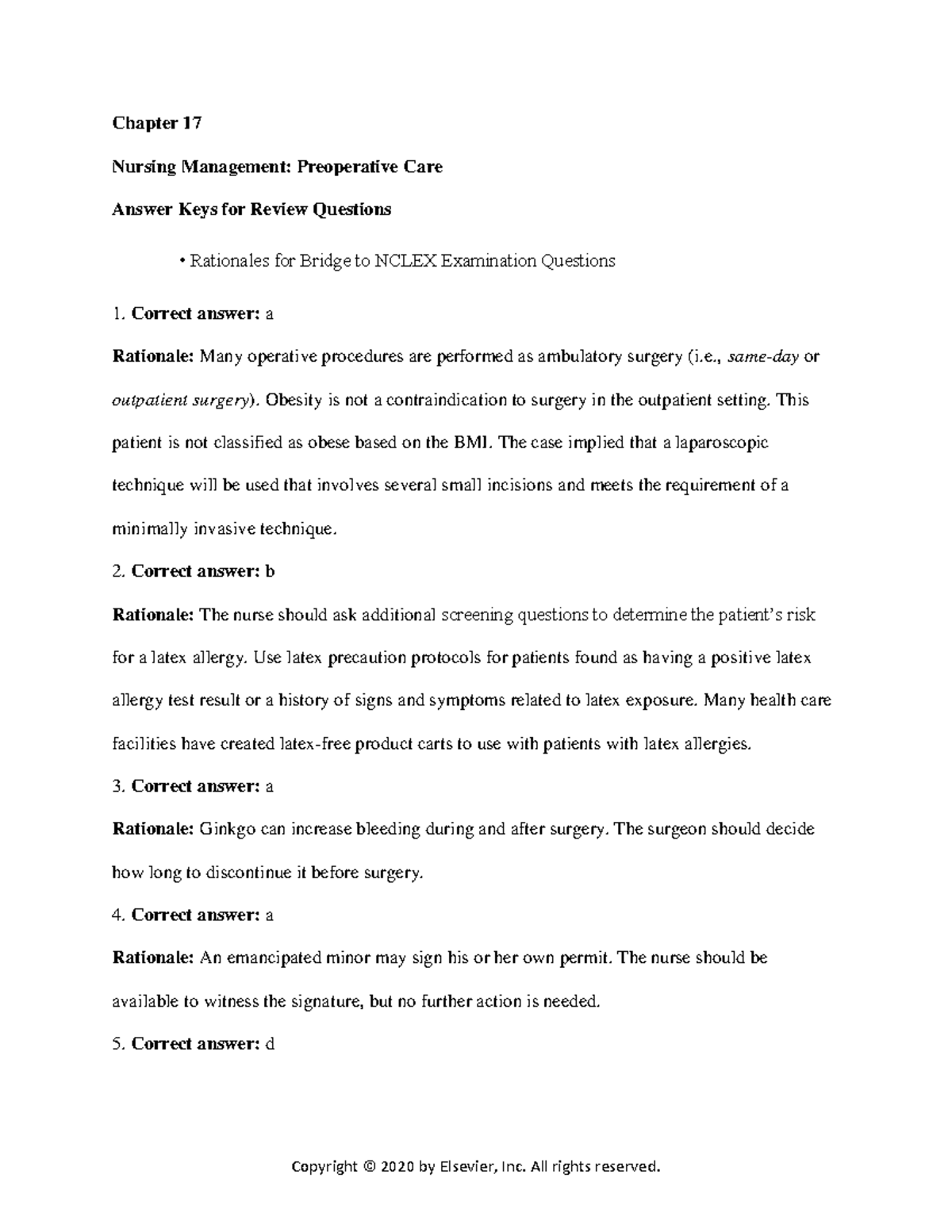 Chapter 017 - Chapter 17 Nursing Management: Preoperative Care Answer ...