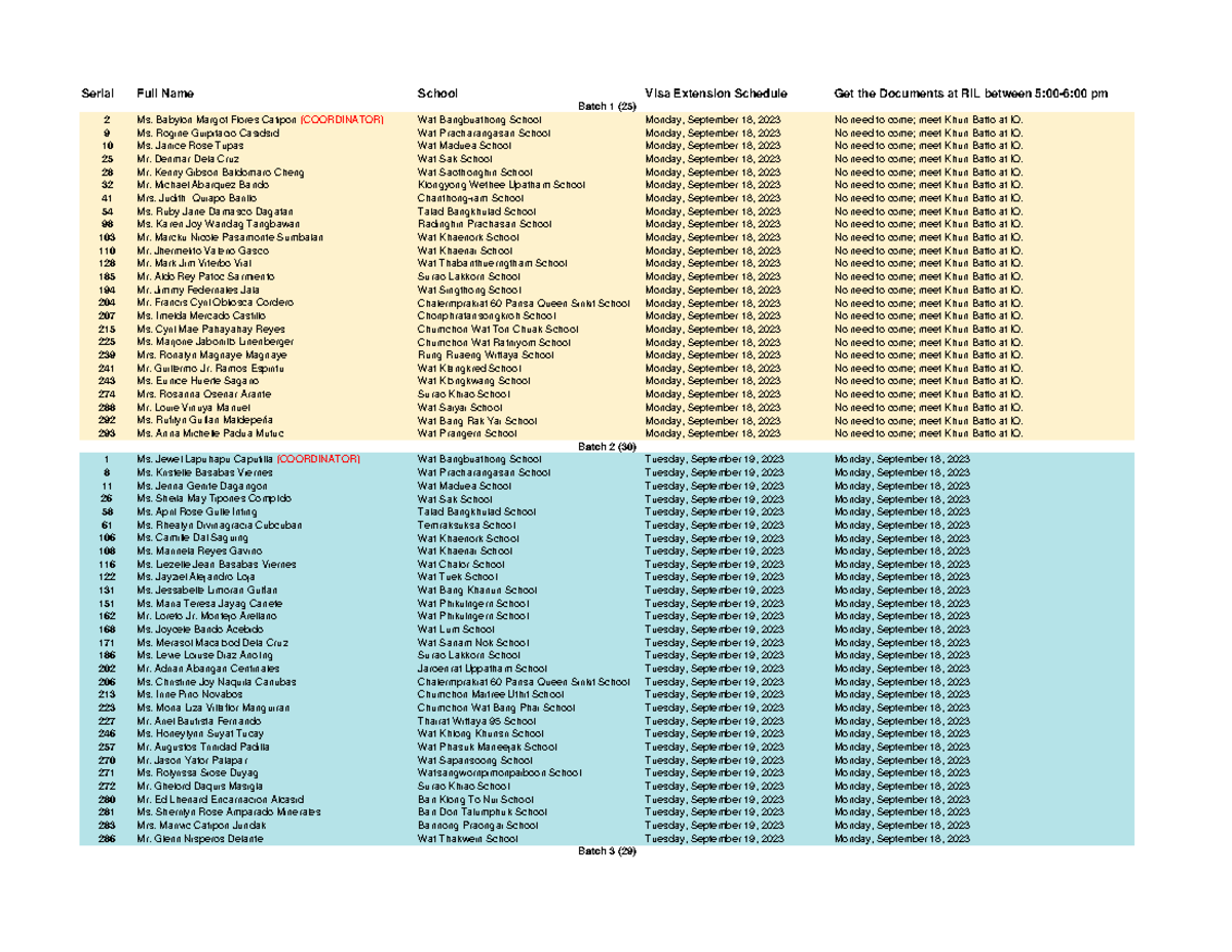 2567 Visa Schedule ( Adjusted) - Serial Full Name School Visa Extension ...