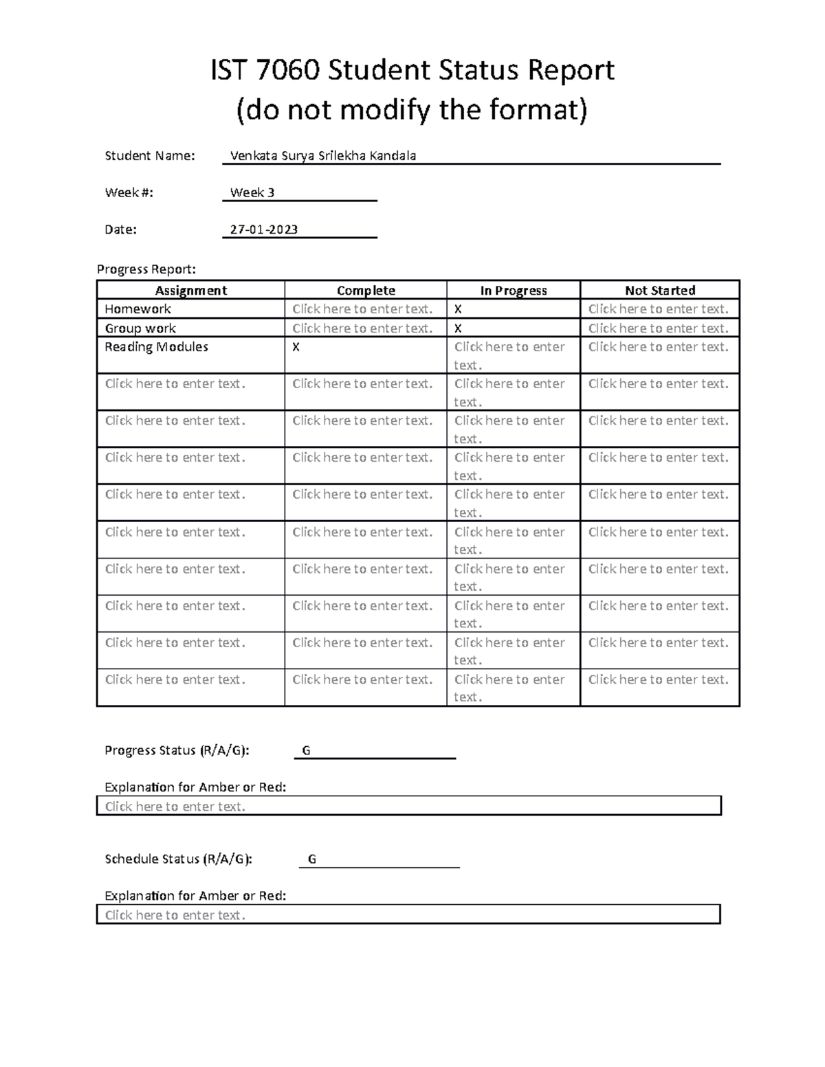 IST 7060 Student Status Report Template v1 - IST 7060 Student Status ...