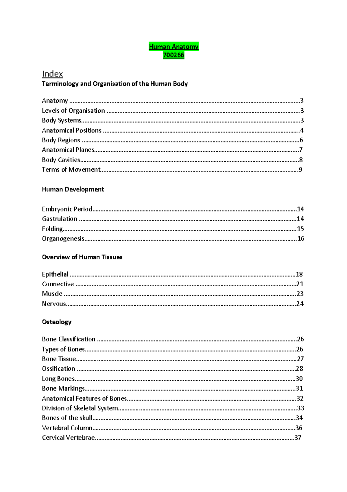 human-anatomy-notes-human-anatomy-index-levels-of-organisation-studocu