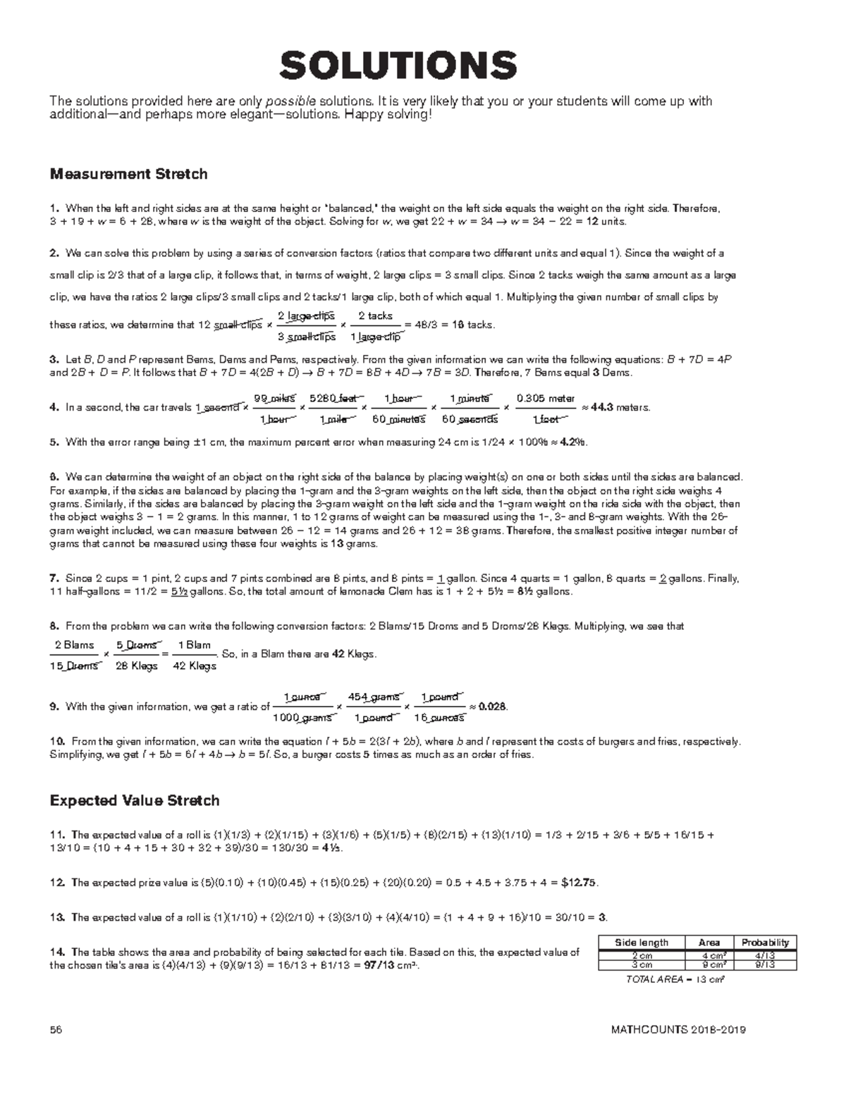 Measurement Solutions 56 MATHCOUNTS 2018 SOLUTIONS The solutions