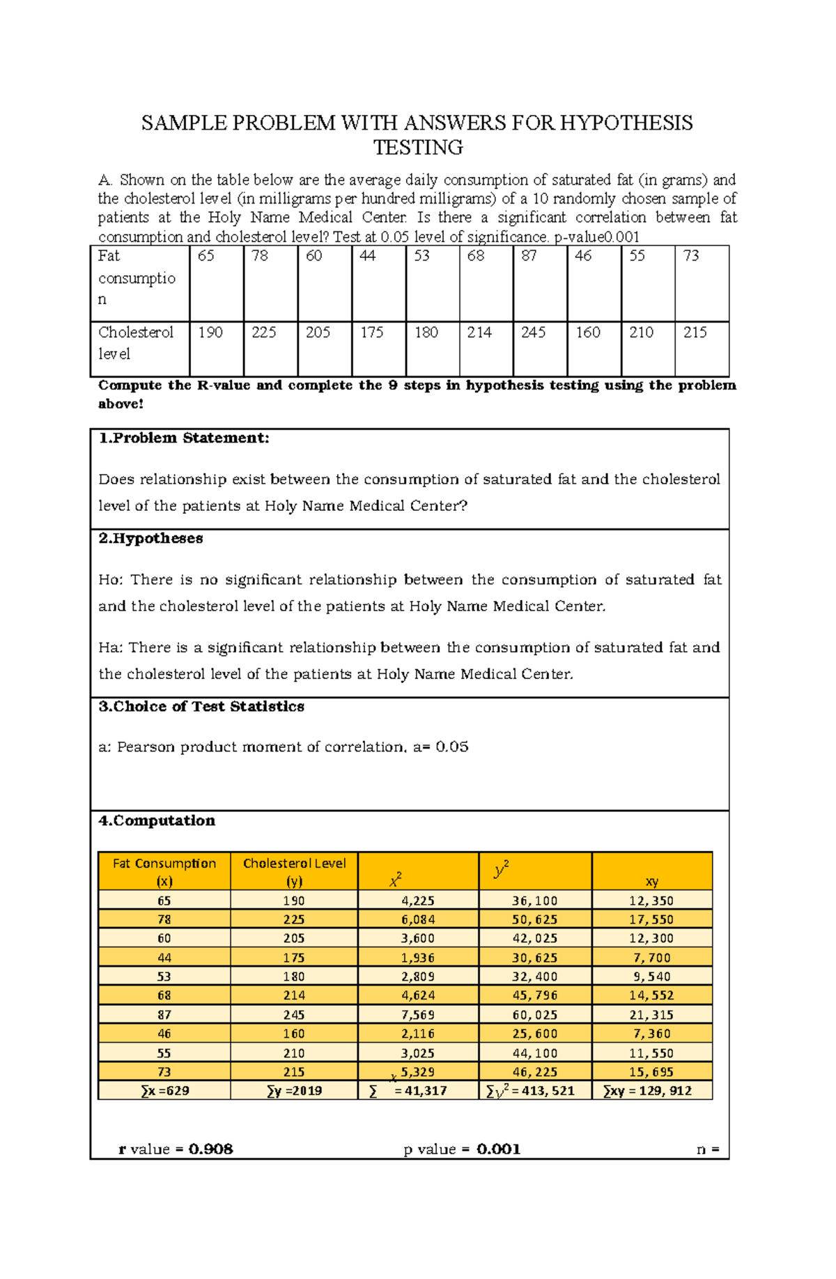 Sample Problem with answers on Hypothesis Testing - Accountancy - Studocu