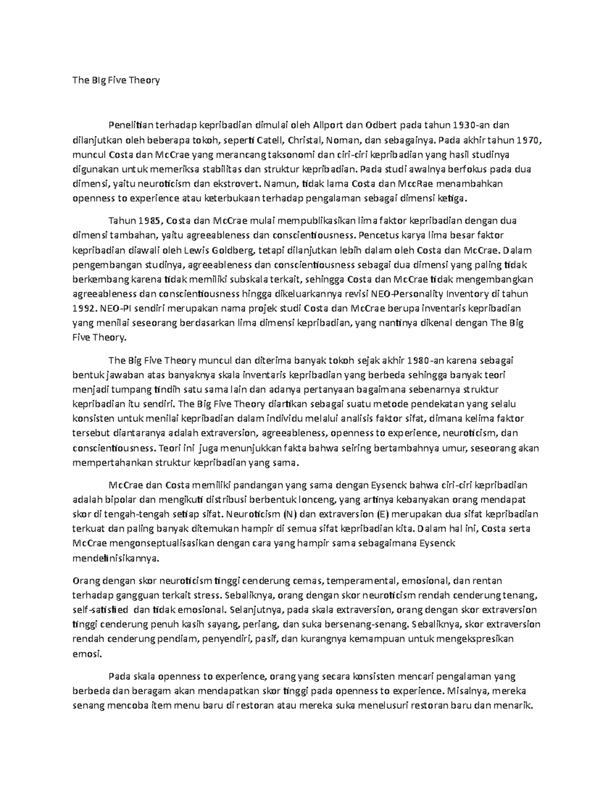 The big five theory the big five theory penelitian terhadap