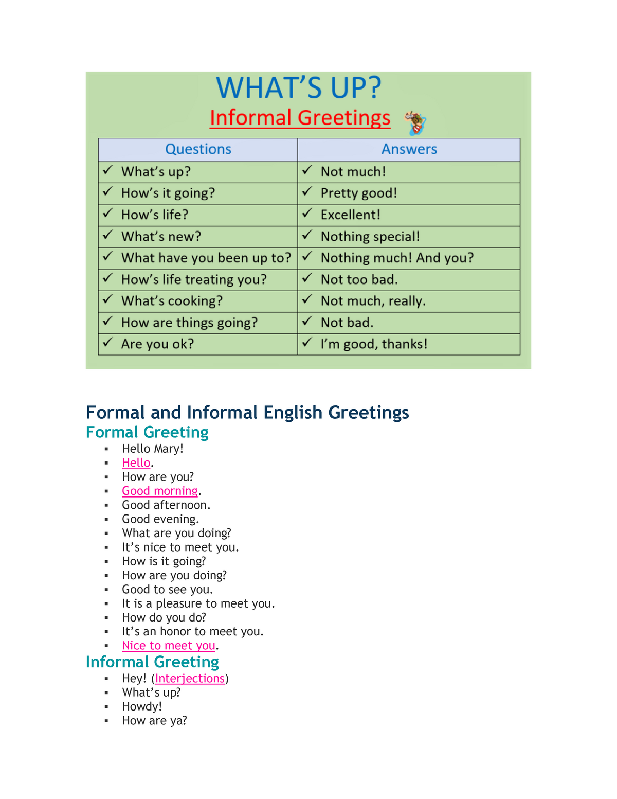formal greetings in english
