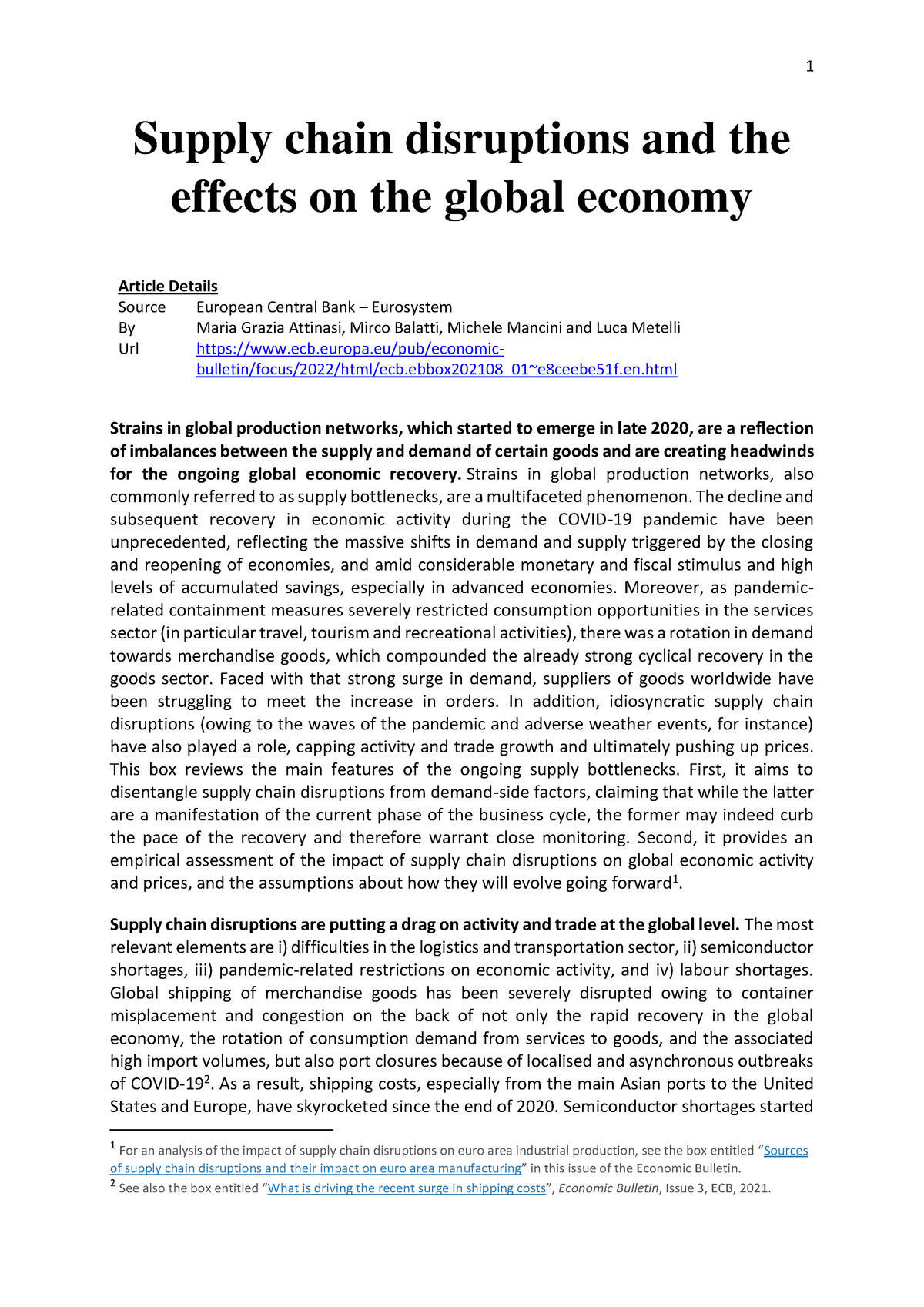 06.2 Supply Chain Disruptions And The Effects On The Global Economy ...