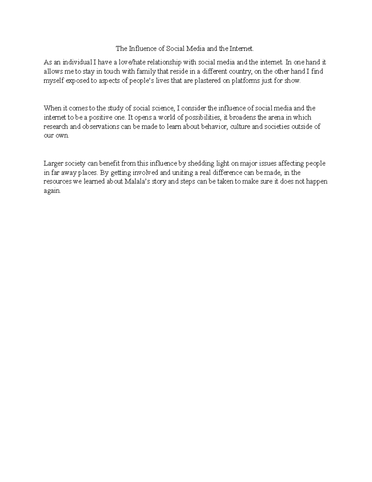 The Influence of Social Media and the Internet Short Answer - The ...
