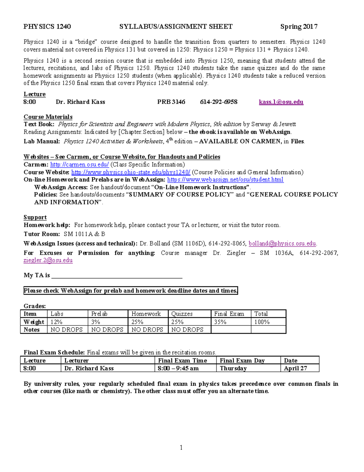 Syllabus p1240Syllabus p1240 - PHYSICS 1240 SHEET Spring 2017 Physics ...