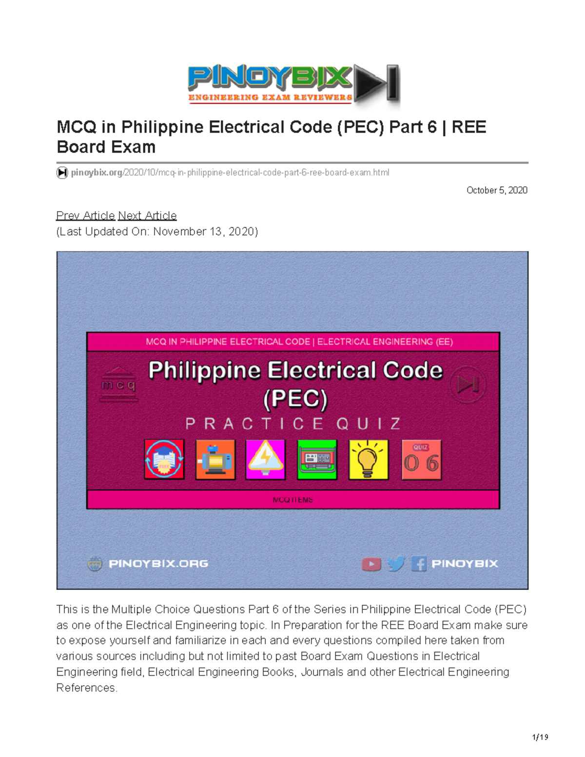 Pinoybix.org-MCQ in Philippine Electrical Code PEC Part 6 REE Board ...