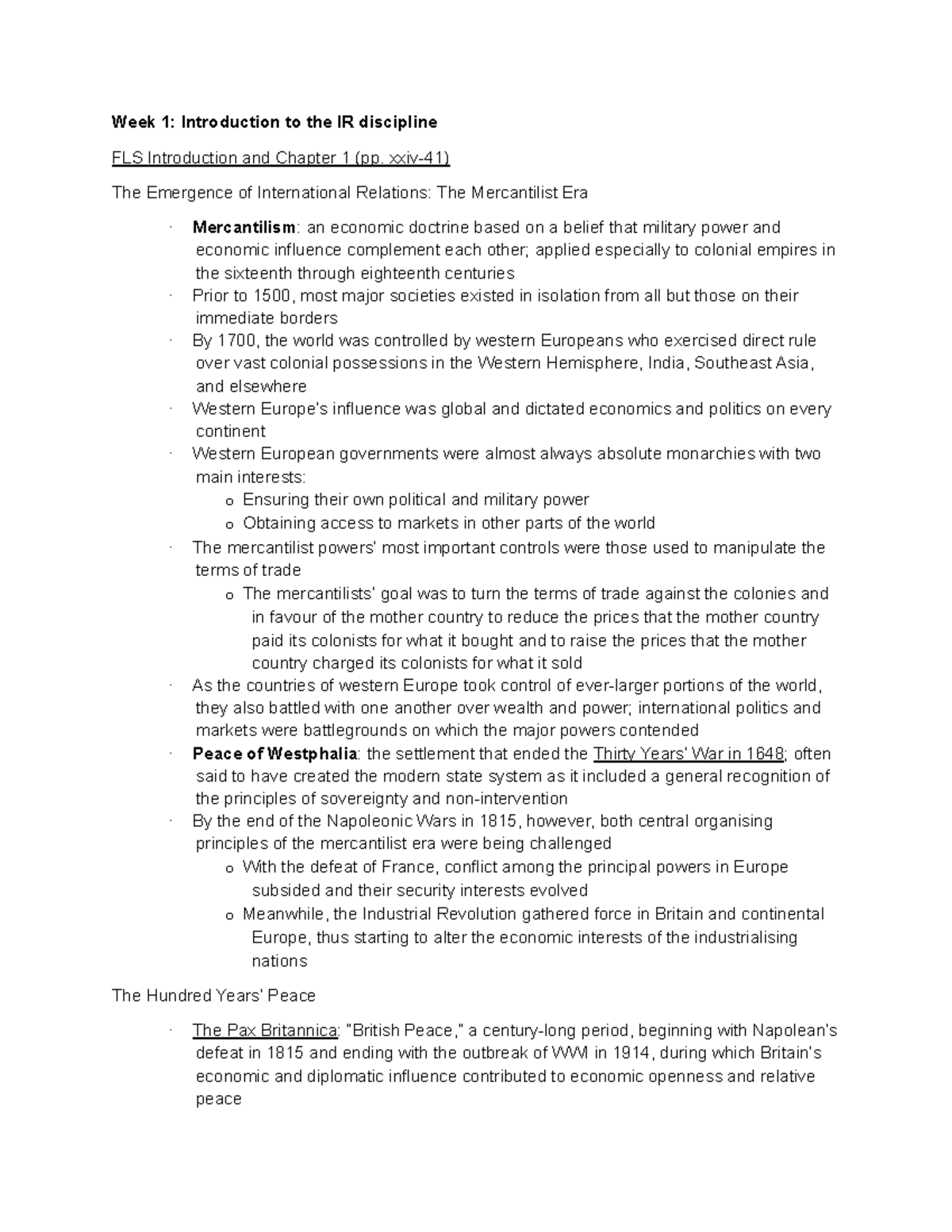 POLS1005 Readings - Week 1: Introduction to the IR discipline FLS ...