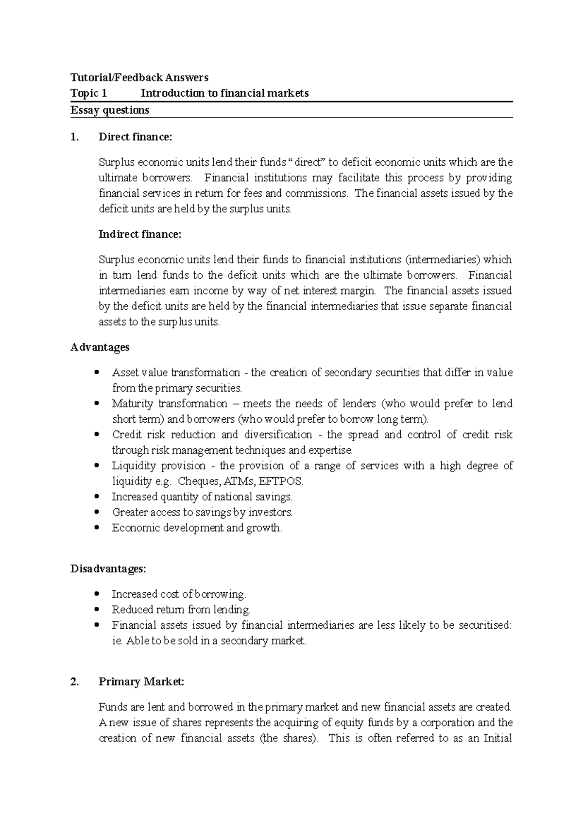 Tutorial Answers Topic 1 2020 sem 2 - Tutorial/Feedback Answers Topic 1 ...