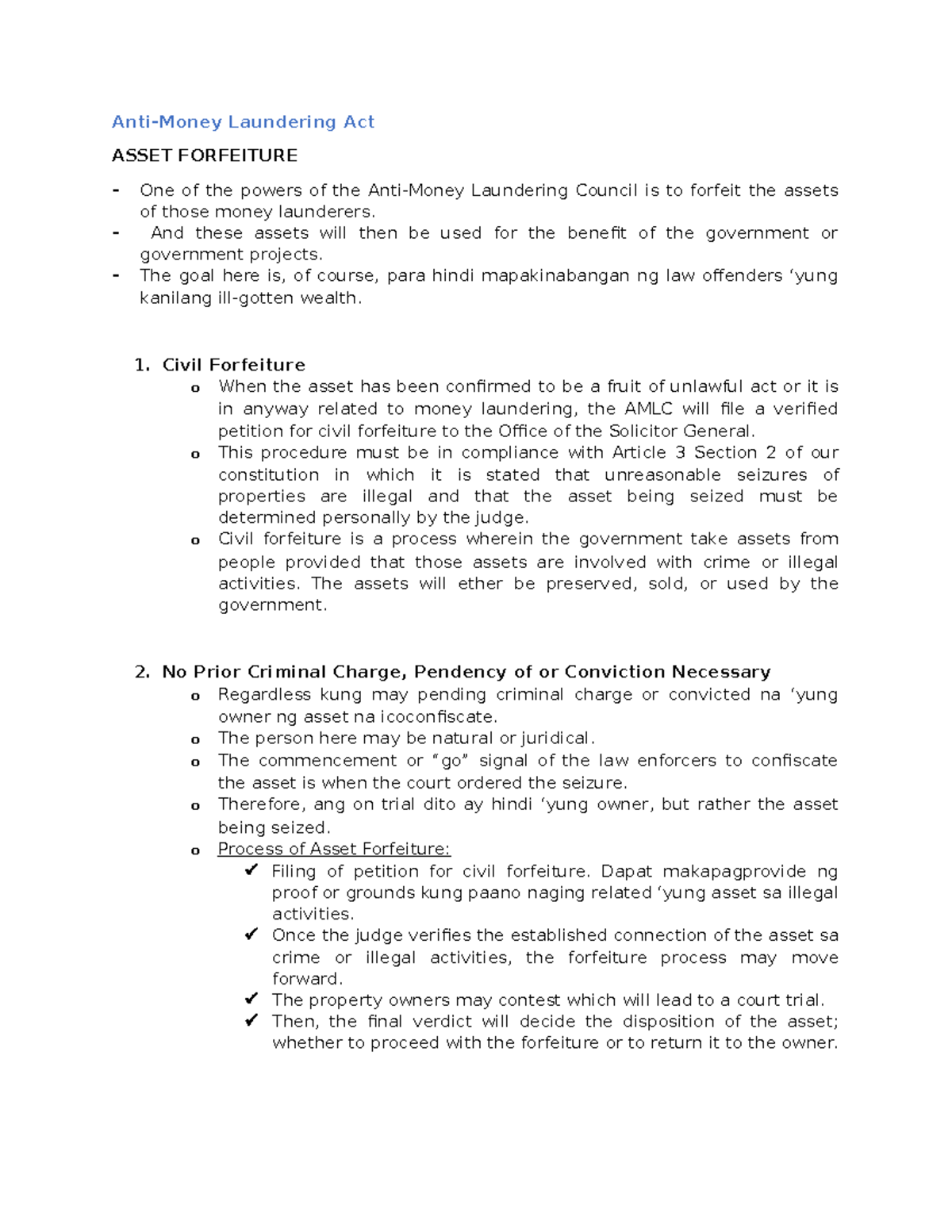 Anti Money Laundering Act - Anti-Money Laundering Act ASSET FORFEITURE ...