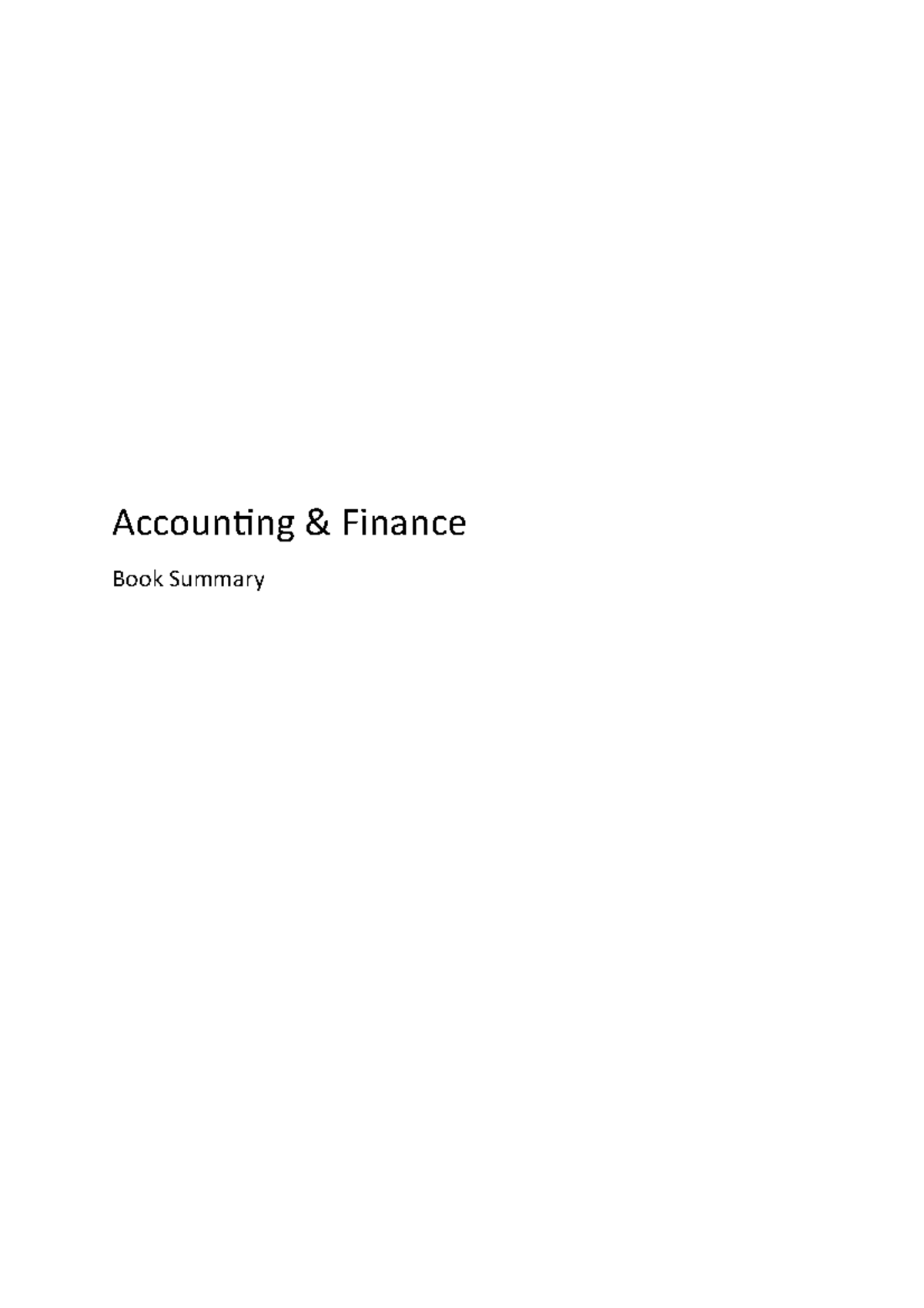 Accounting and Finance Book summary Accounting & Finance Book Summary