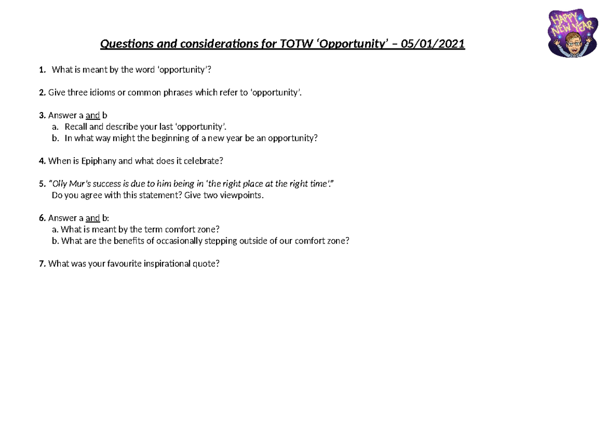 Leonard Newley - questions & consideratios for 'Opportunity ...