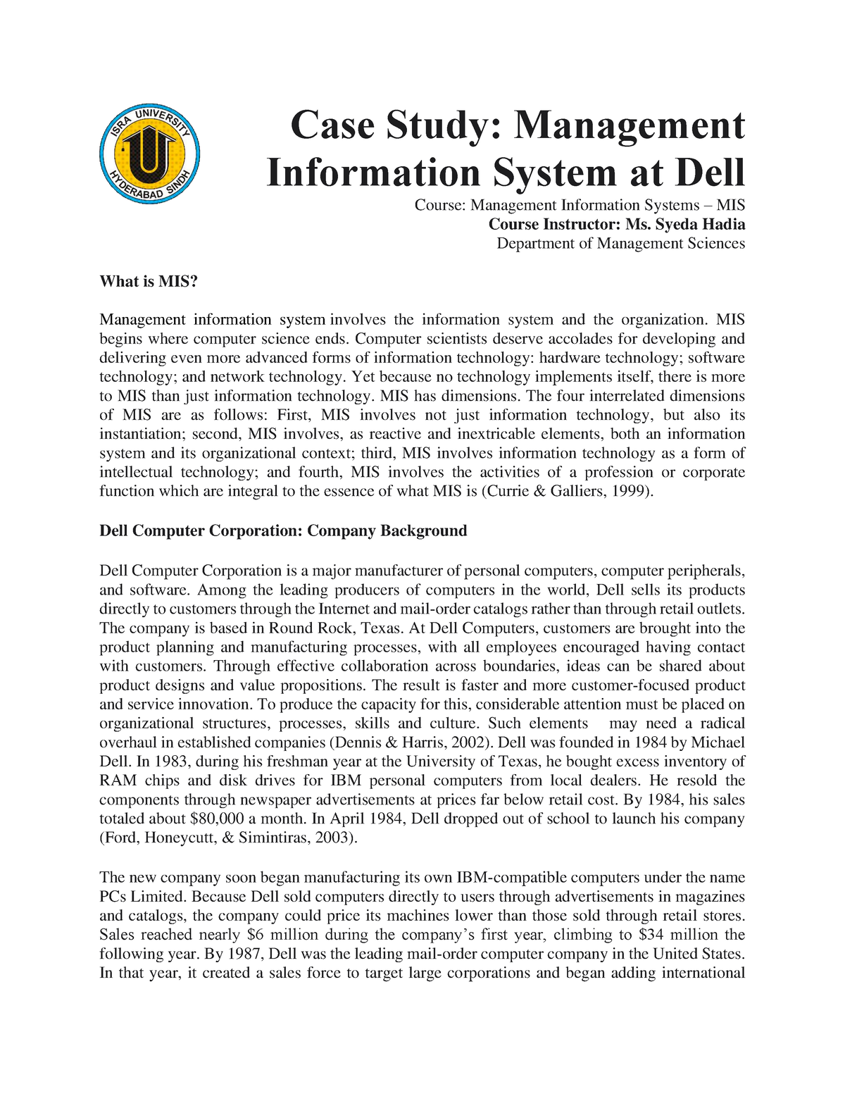 case study management information system at dell