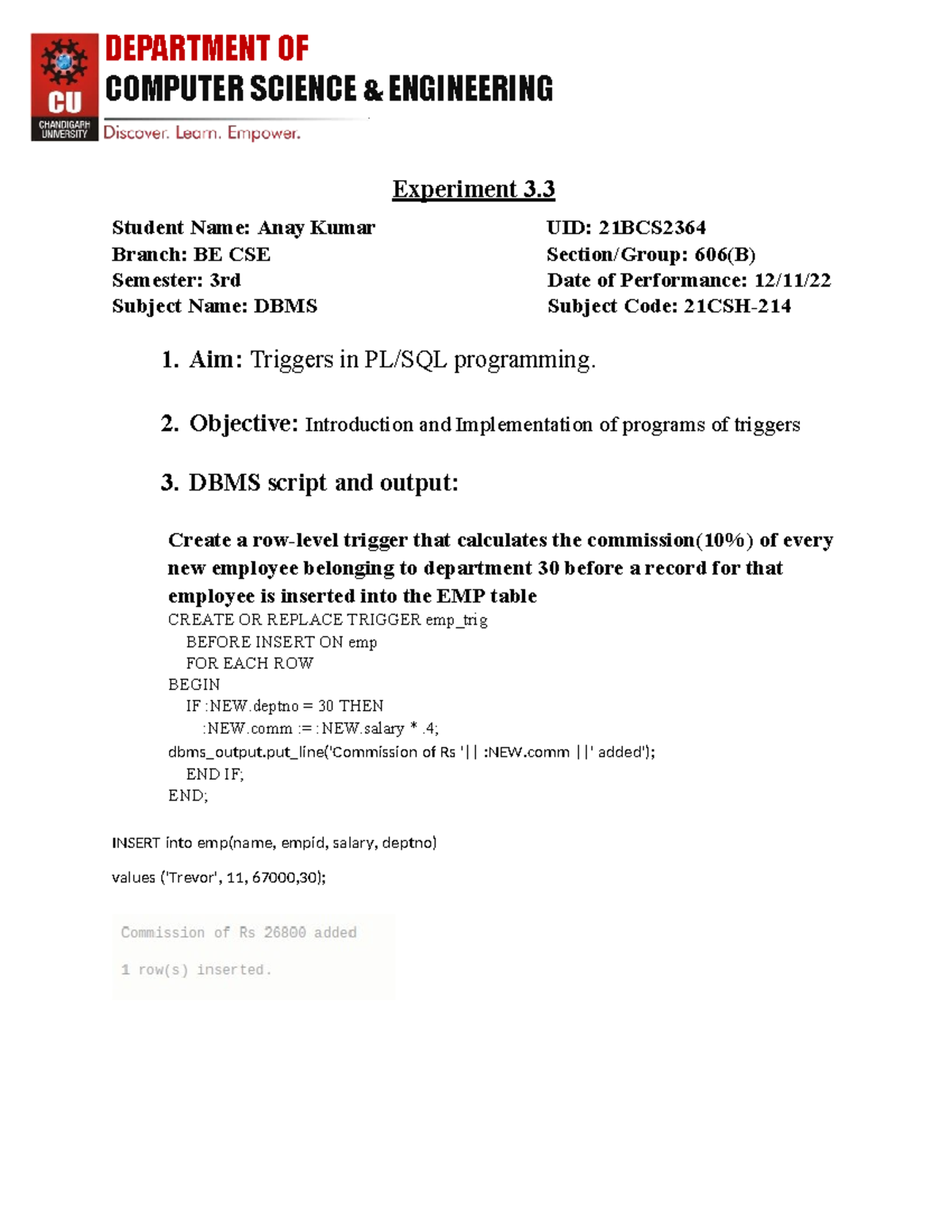 Dbms%203 - Worksheet for DBMS - DEPARTMENT OF COMPUTER SCIENCE ...