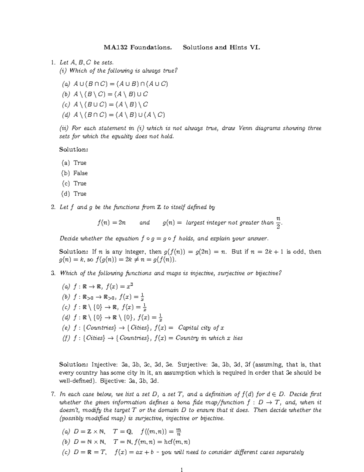 Ma132 Foundations Week 7 Exercise Solutions Ma132 Foundations Solutions And Hints Vi Leta B Studocu