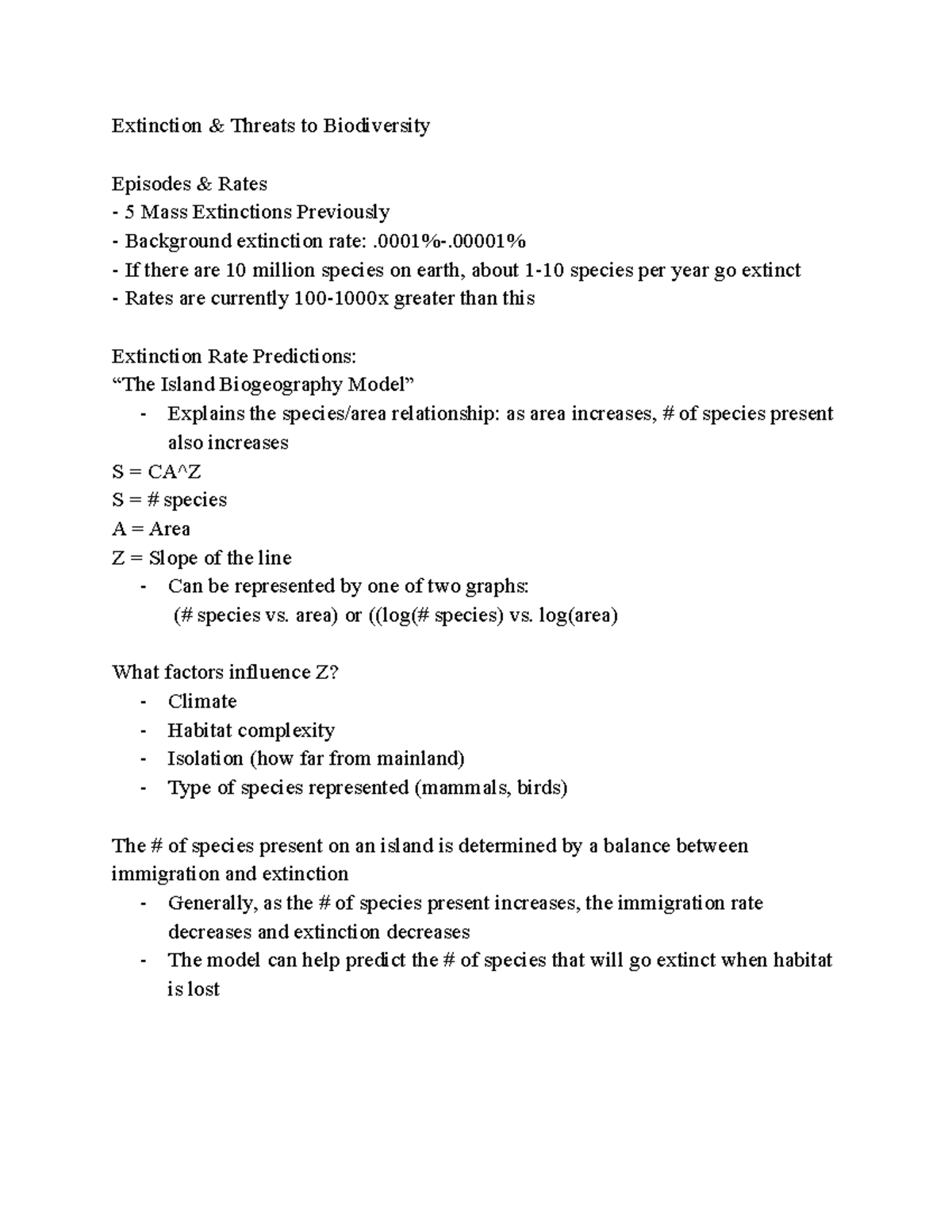 ENV 220 Notes - Extinction & Threats to Biodiversity Episodes & Rates 5 ...