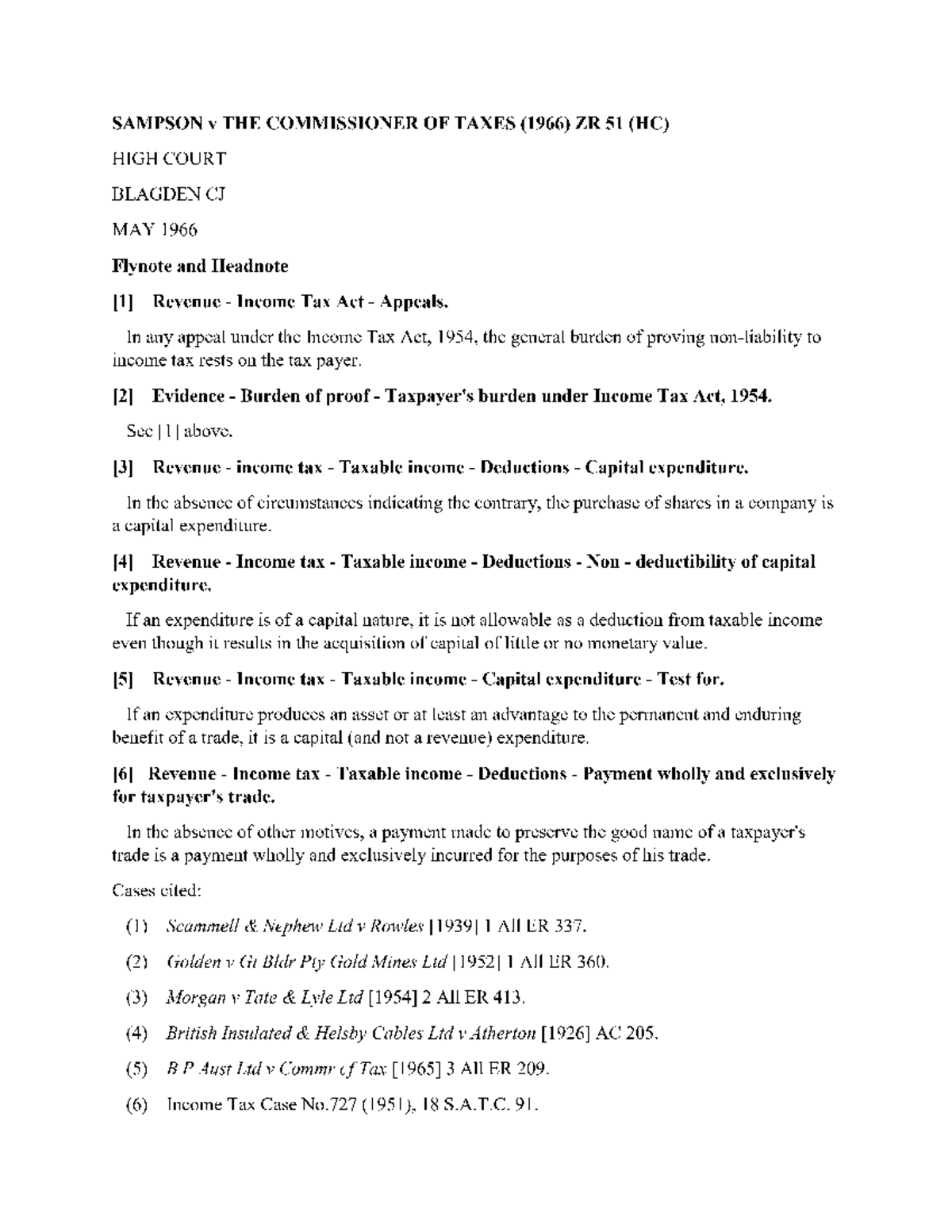 Sampson v Commissioner of Taxes 1966 ZMHC 8 (1 May 1966) SAMPSON v