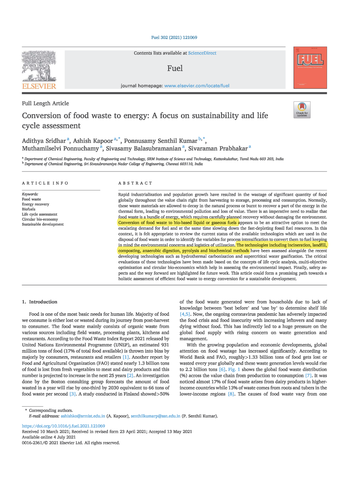 Conversion Of Food Waste To Energy Paper Article - Produção E Consumo ...