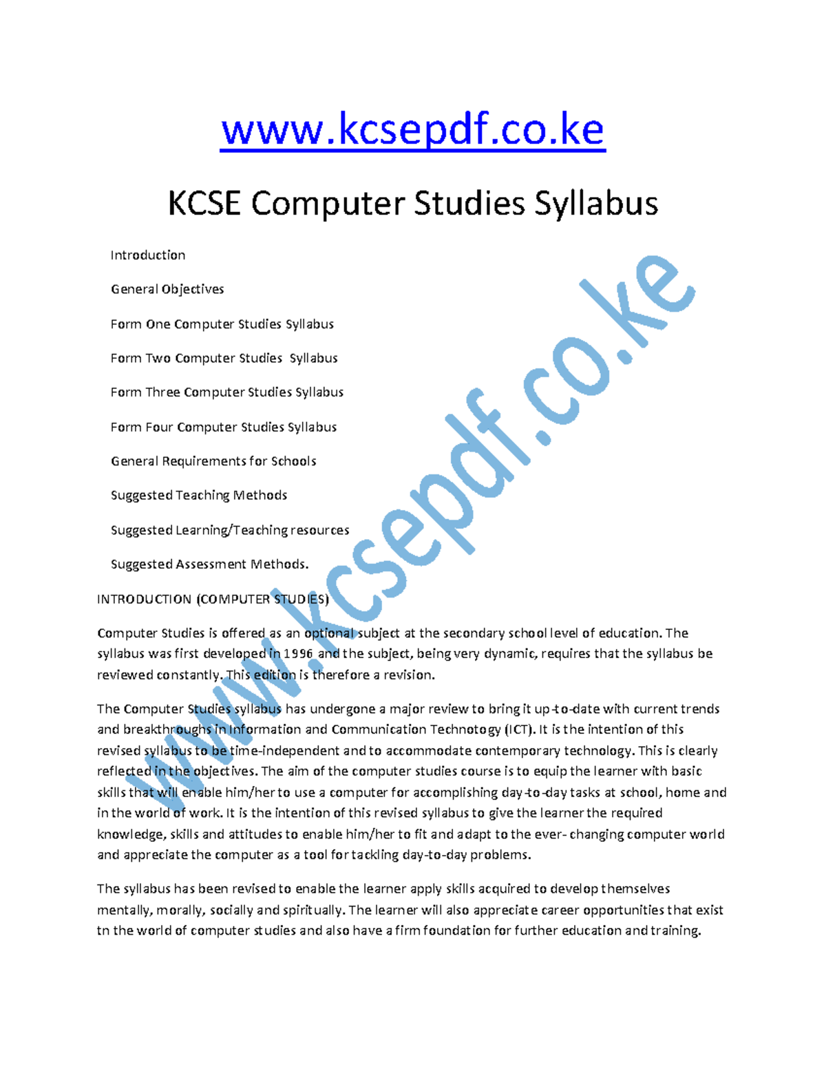 KCSE Computer Studies Syllabus kcsepdf.co KCSE Computer Studies