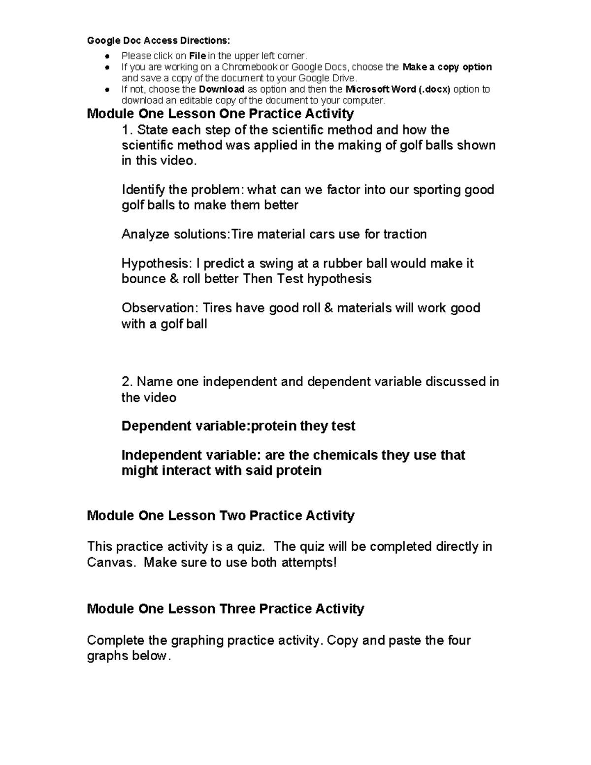 Copy of Module One Science Journal - Google Doc Access Directions ...