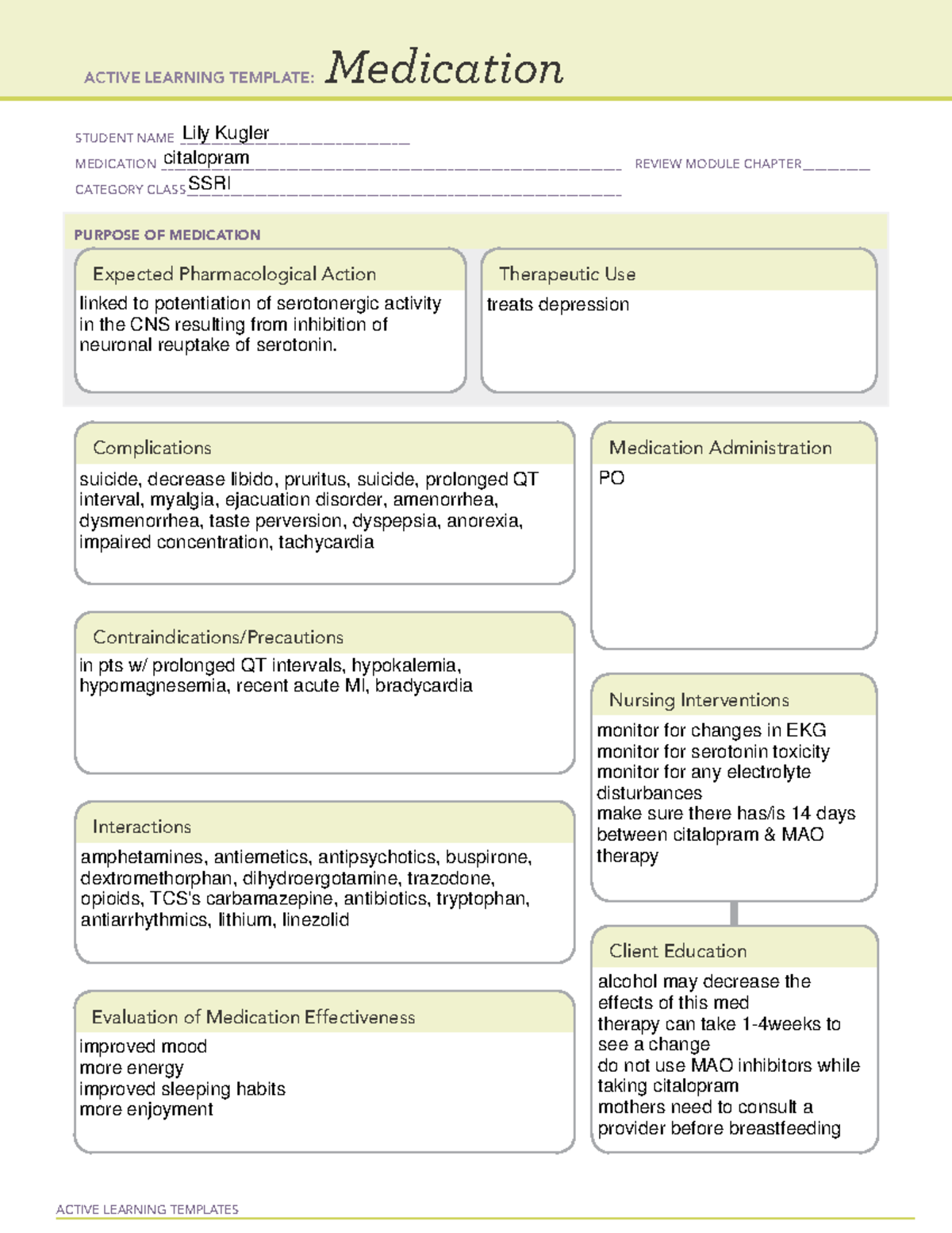 Citalopram med for med surg ACTIVE LEARNING TEMPLATES Medication