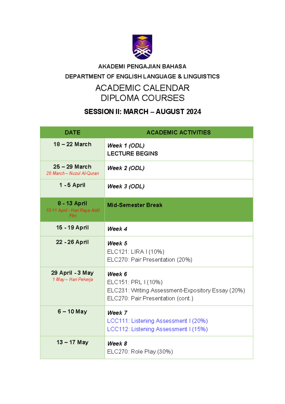 Diploma Academic Calender MAR-AUG 2024 elc print - AKADEMI PENGAJIAN ...