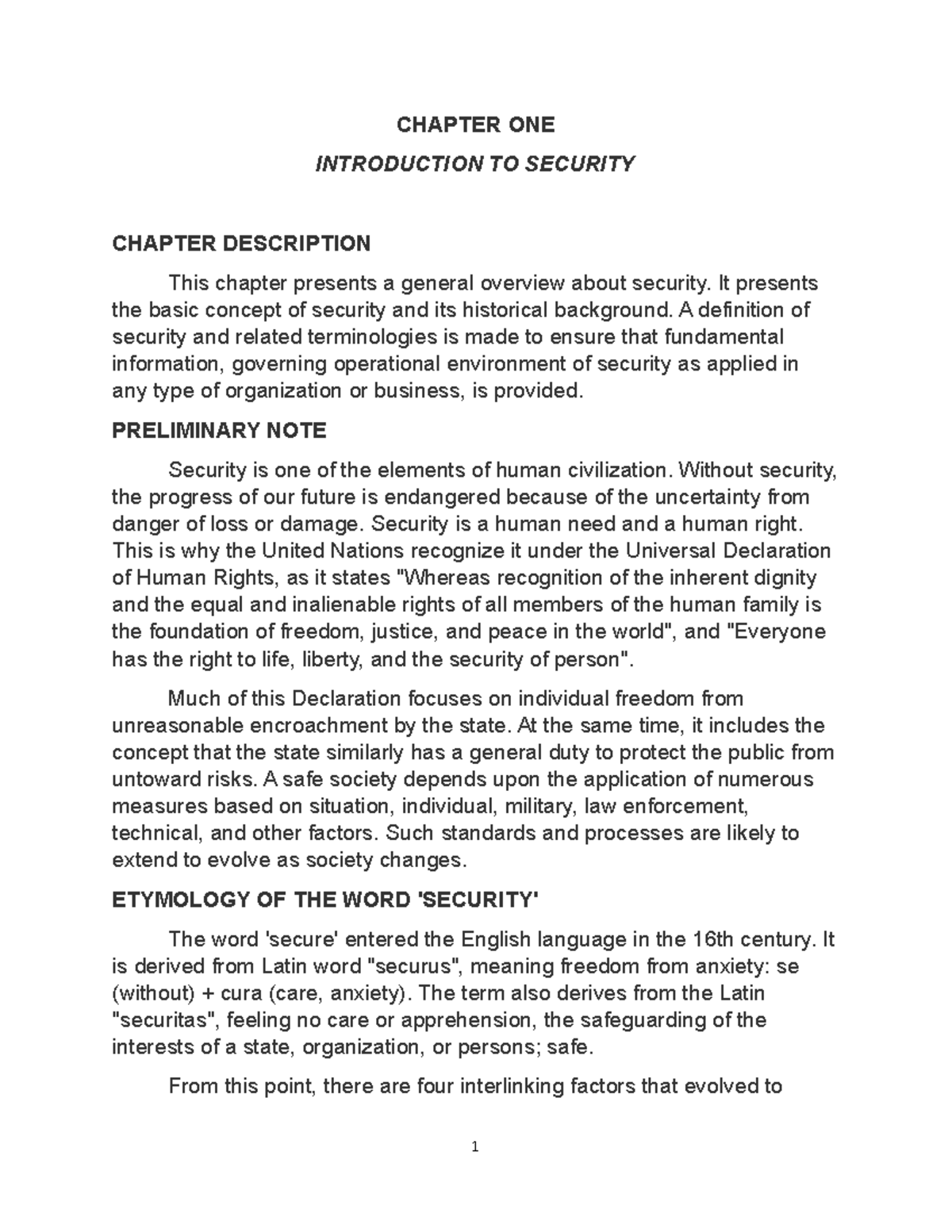 Industrial Security Management Chapter 1 3 - CHAPTER ONE INTRODUCTION ...