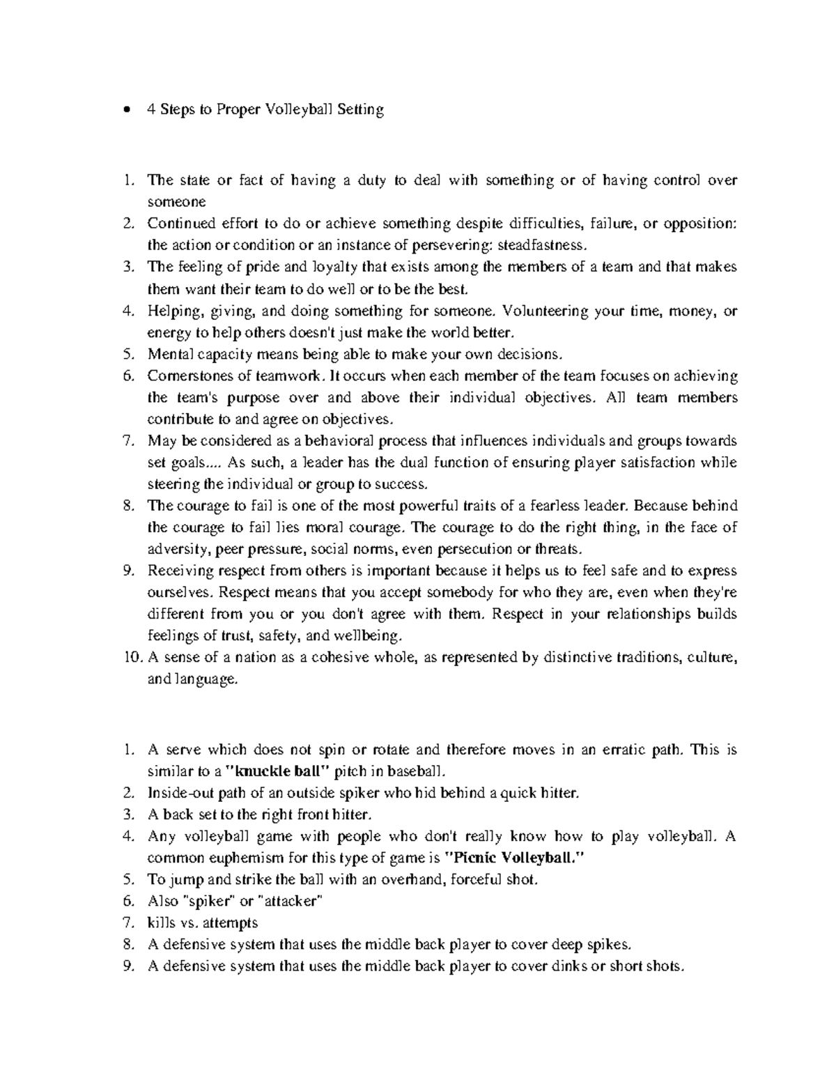 P.E Basketball and Volleyball Questions 4 Steps to Proper Volleyball