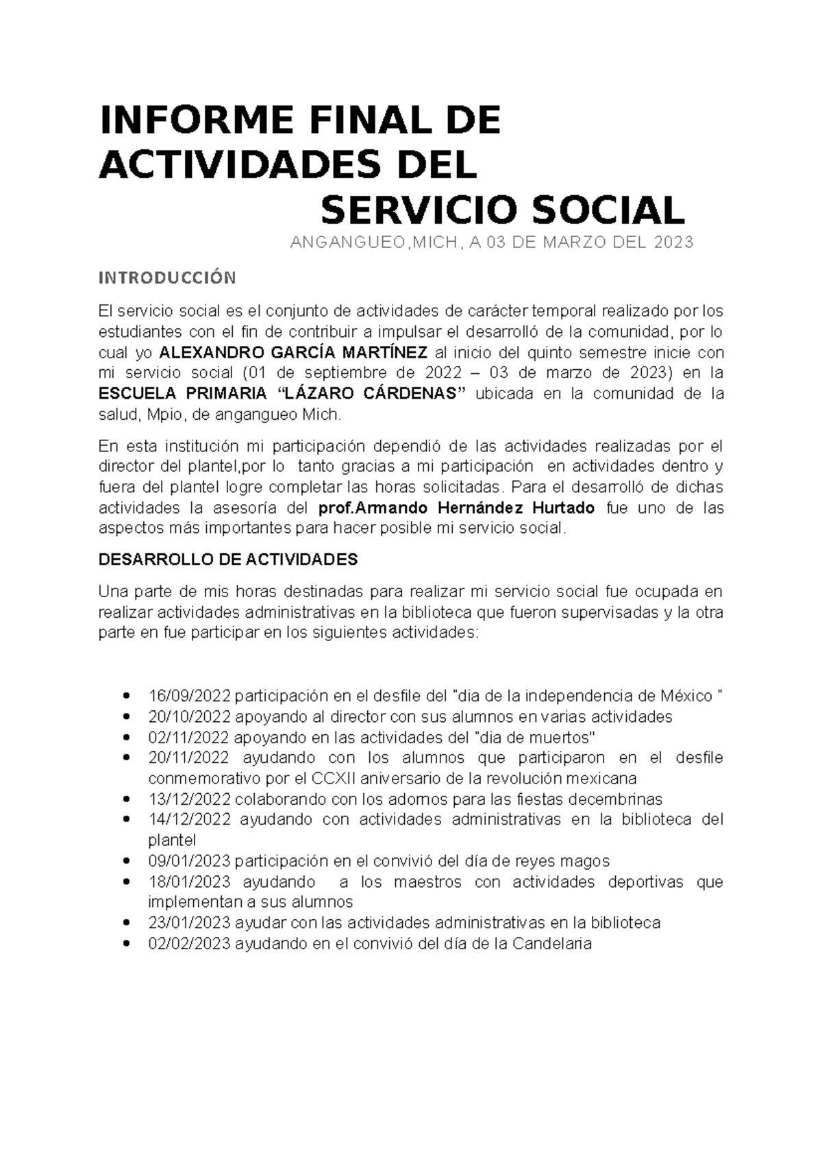 Reporte De Actividades De Servicio Social Ejemplos Formatos | My XXX ...