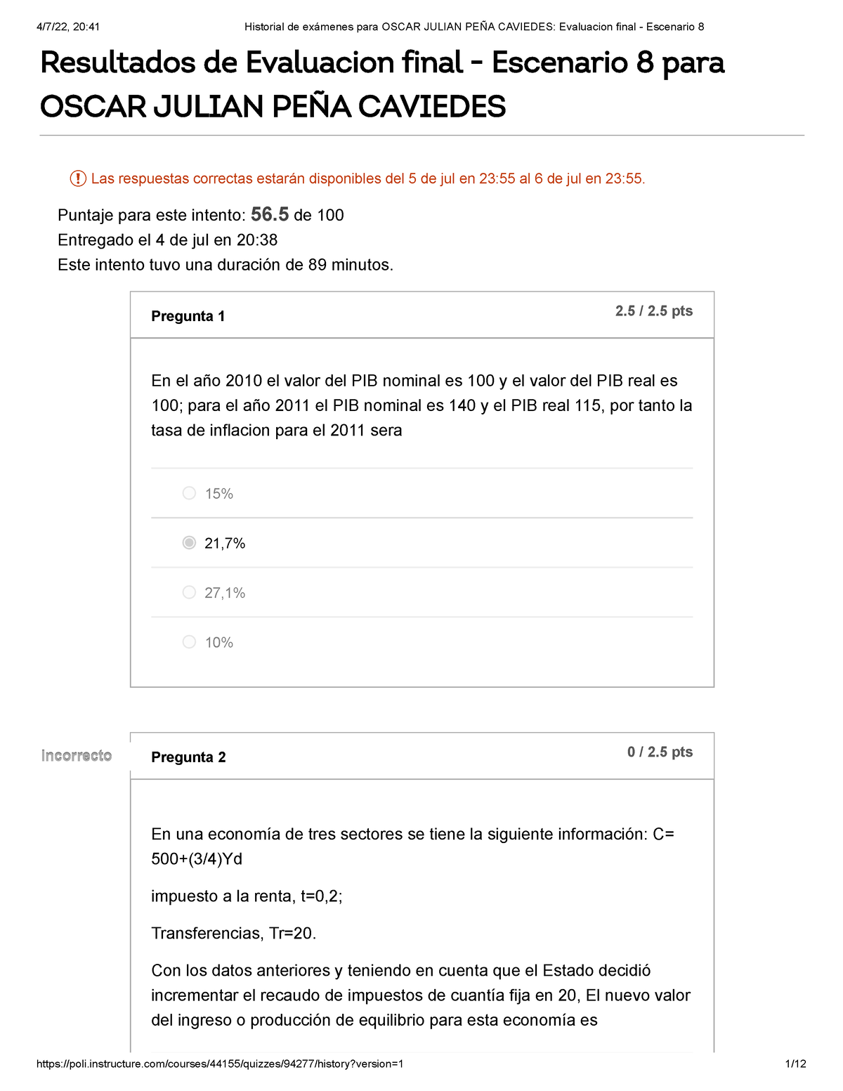 Evaluacion Final - Escenario 8 Macroeconomia - Resultados De Evaluacion ...