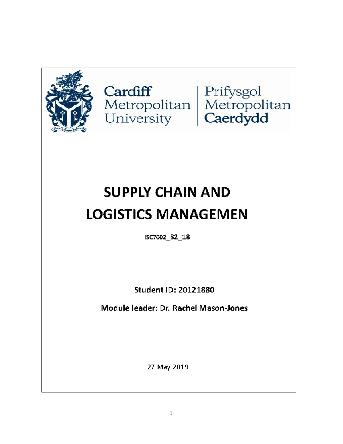 Supply Chain Management - SUPPLY CHAIN AND LOGISTICS MANAGEMEN ...